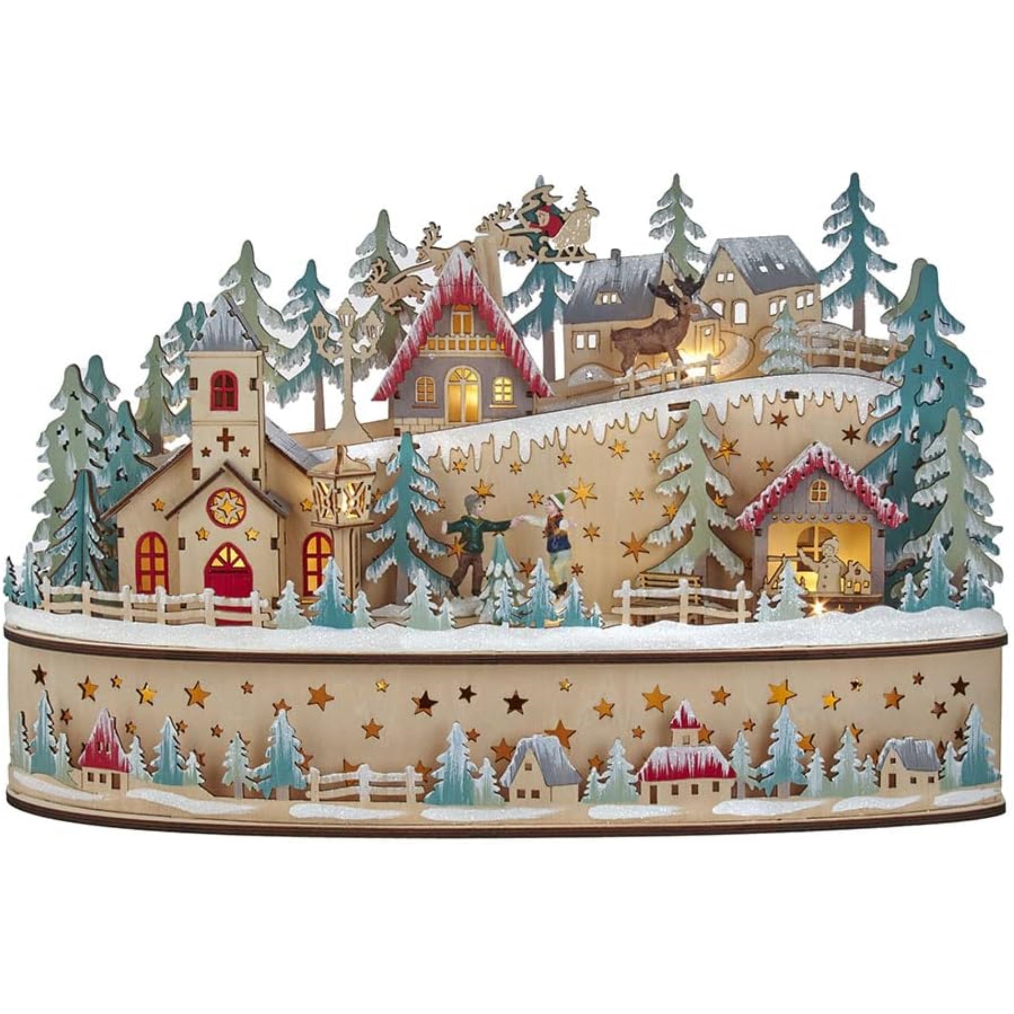 Kurt Adler Battery Operated Light-Up Small Christmas Village with Santa, 11"