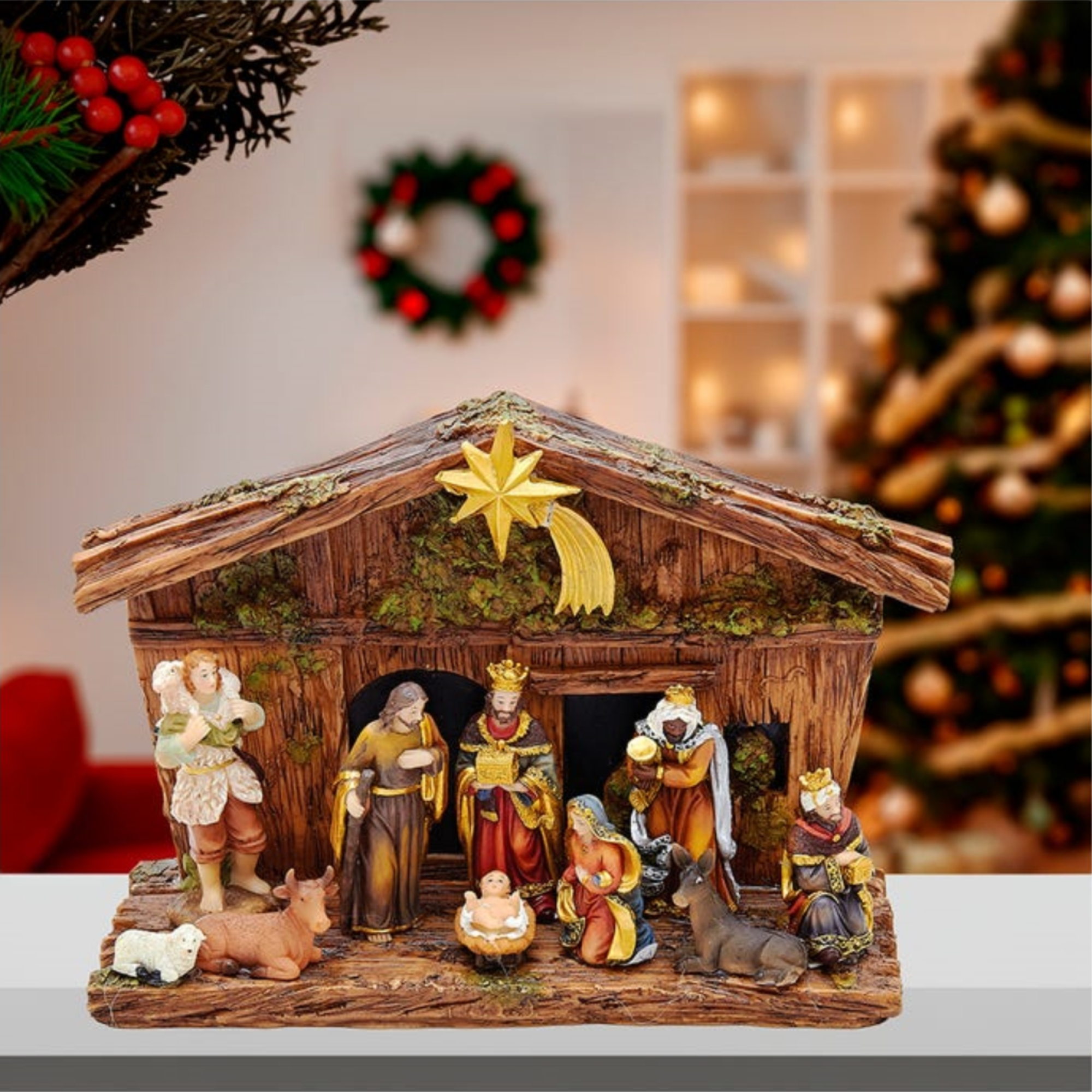 Kurt Adler Christmas Nativity Set with 10 Figures and Stable