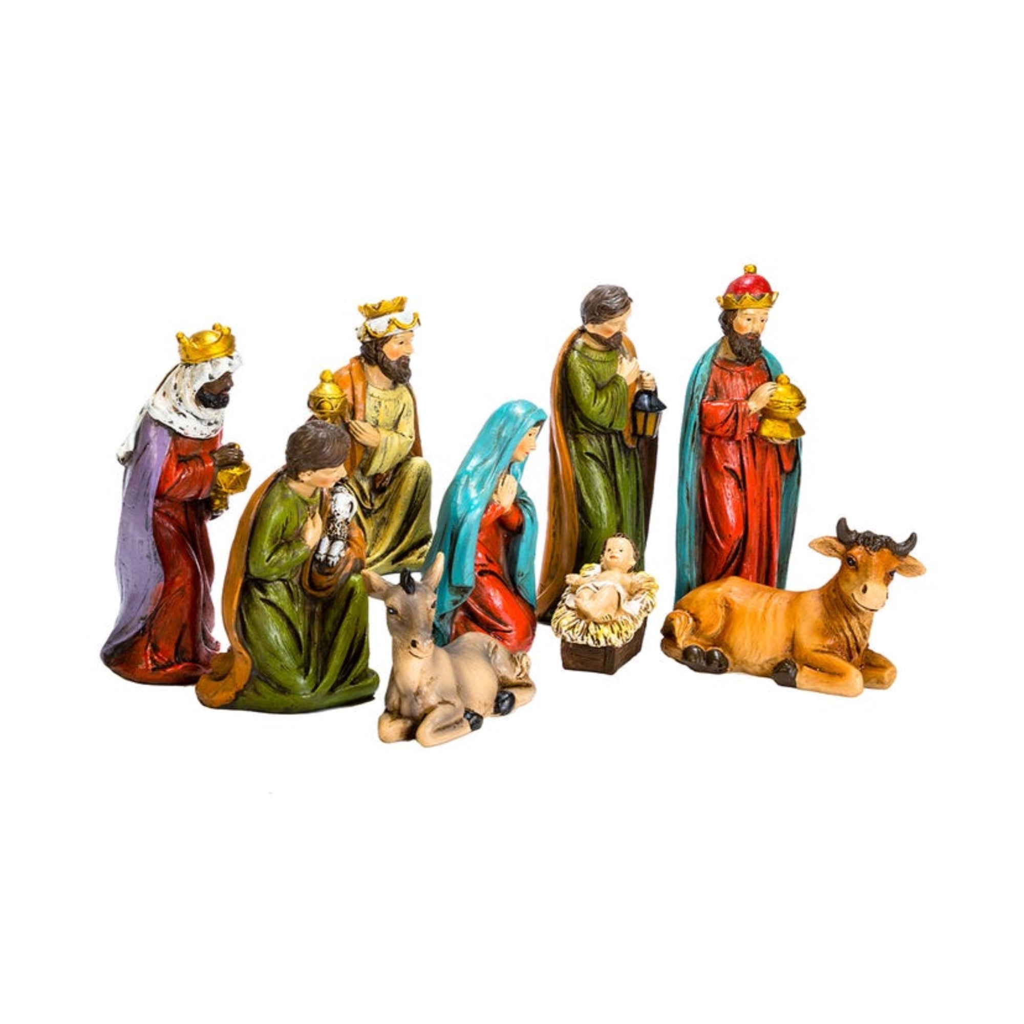 Kurt Adler Resin Nativity Set – Holy Family, Three Wise Men, Shepherd, and Animals, 4–5" Tall (9-Pieces)