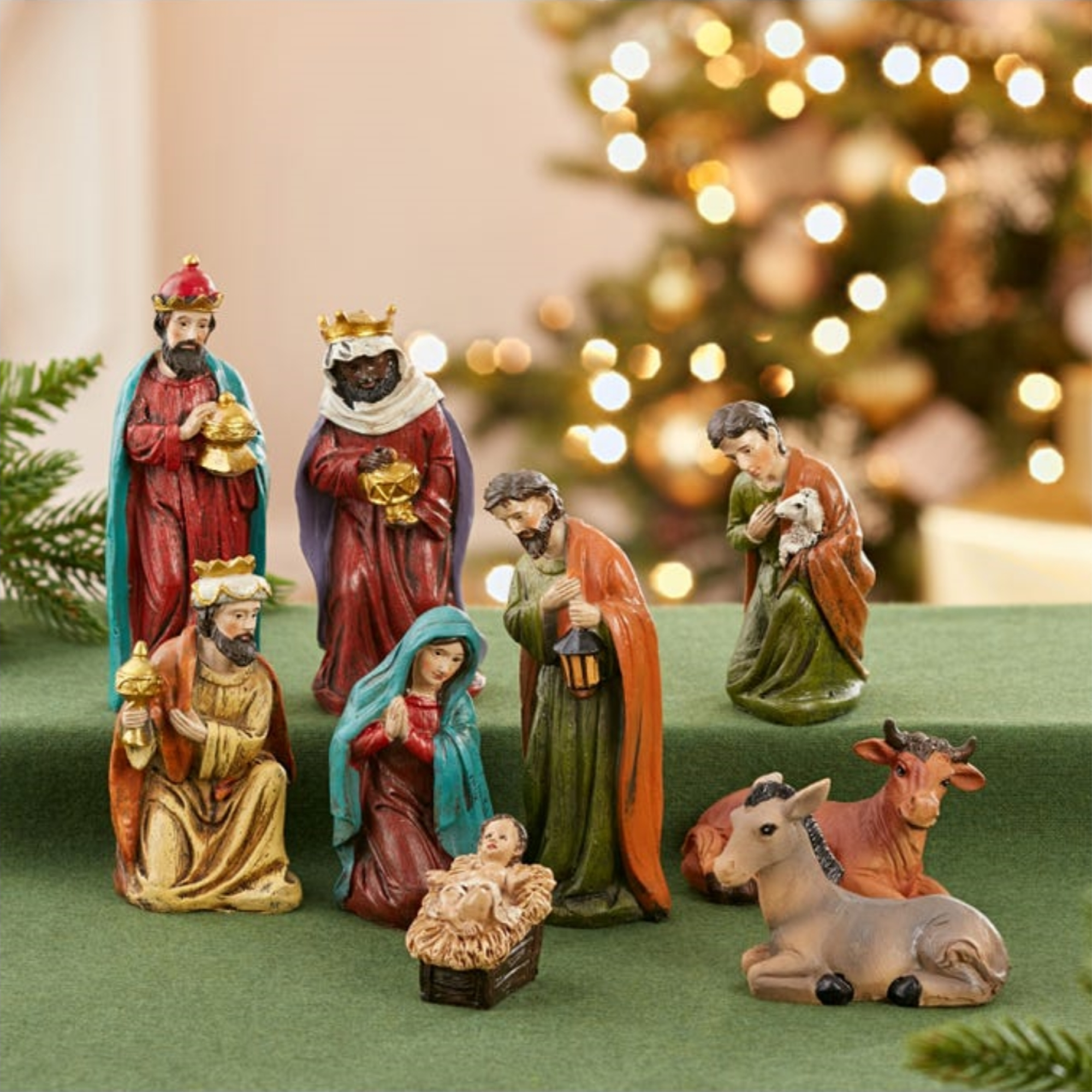 Kurt Adler Resin Nativity Set – Holy Family, Three Wise Men, Shepherd, and Animals, 4–5" Tall (9-Pieces)