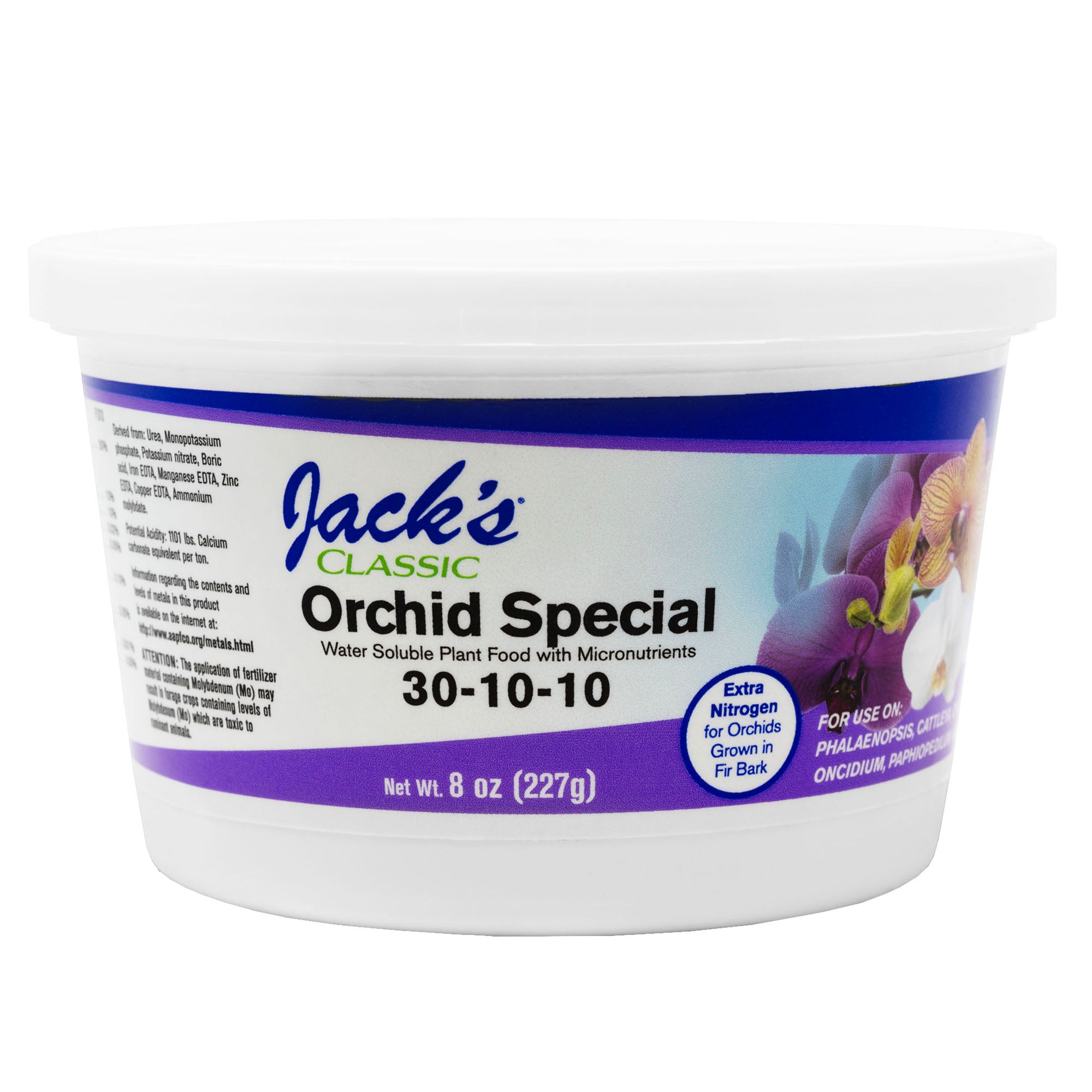 Jack's Classic 30-10-10 Orchid Special Water-Soluble Fertilizer with Micronutrients and Extra Nitrogen for Orchids, Turfs, and Ornamental Grasses, 8oz