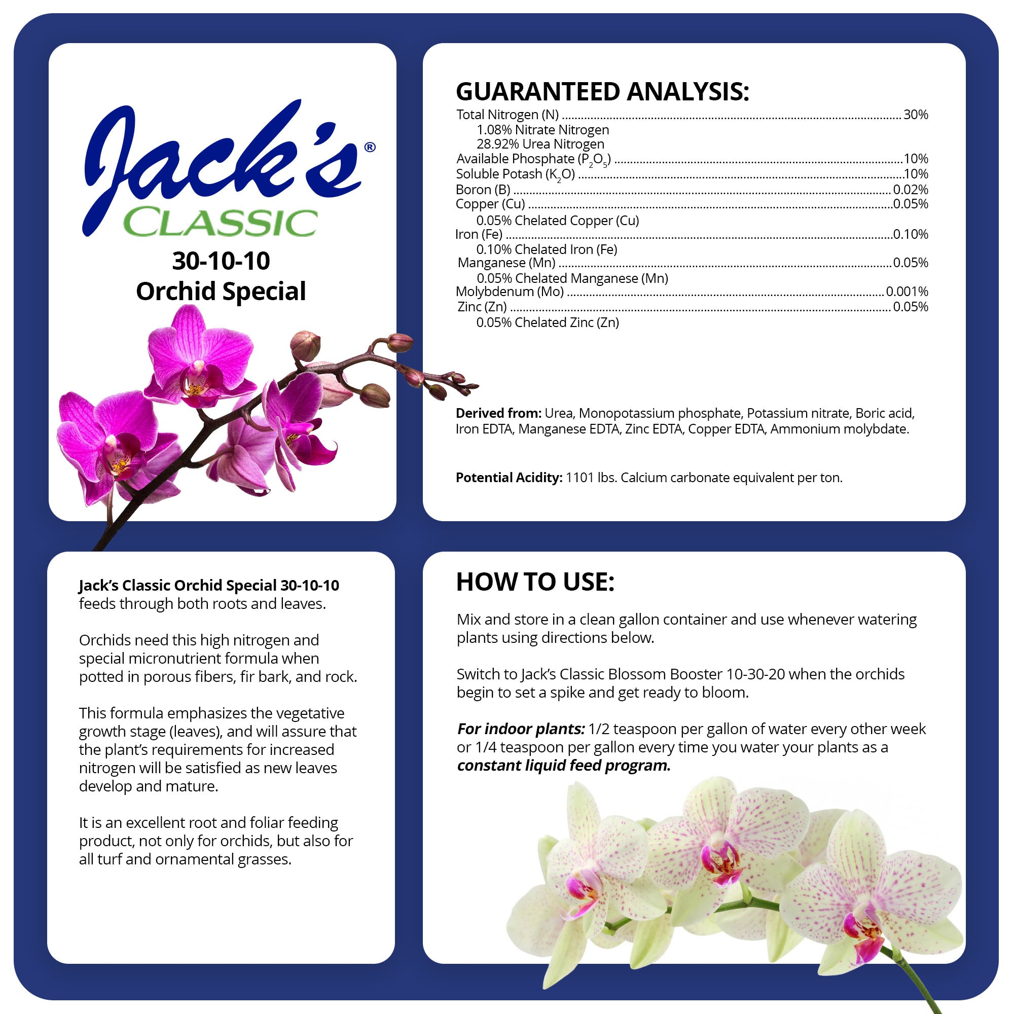 Jack's Classic 30-10-10 Orchid Special Water-Soluble Fertilizer with Micronutrients and Extra Nitrogen for Orchids, Turfs, and Ornamental Grasses, 8oz