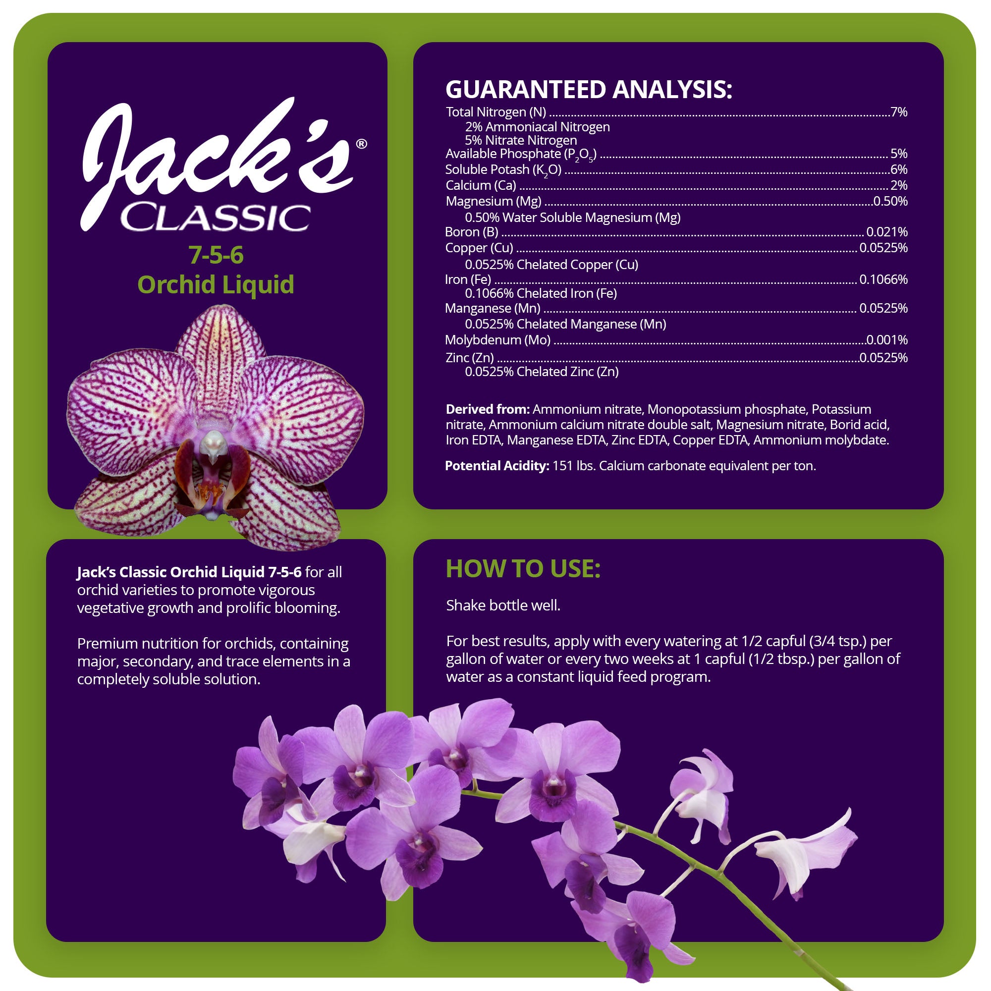 Jack's Classic 7-5-6 Orchid Liquid Concentrated Fertilizer with Micronutrients for Vegetative Growth and Prolific Blooming, 8 fl oz