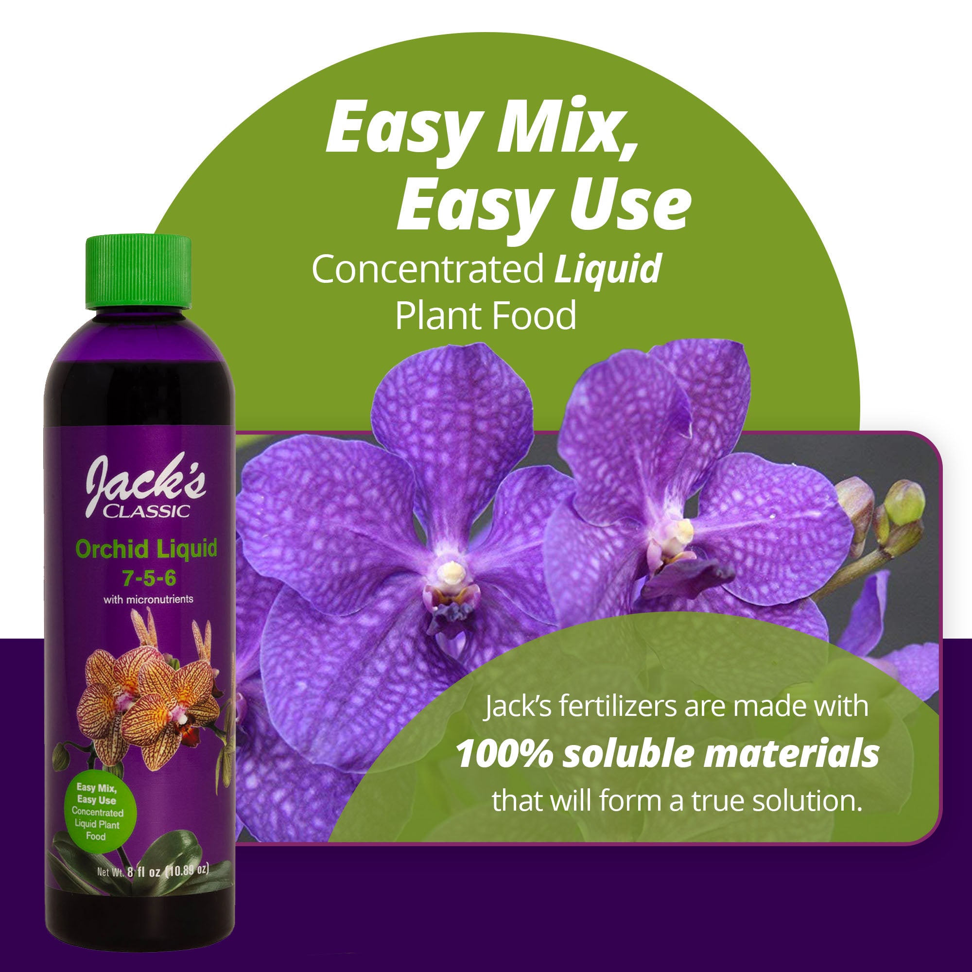 Jack's Classic 7-5-6 Orchid Liquid Concentrated Fertilizer with Micronutrients for Vegetative Growth and Prolific Blooming, 8 fl oz