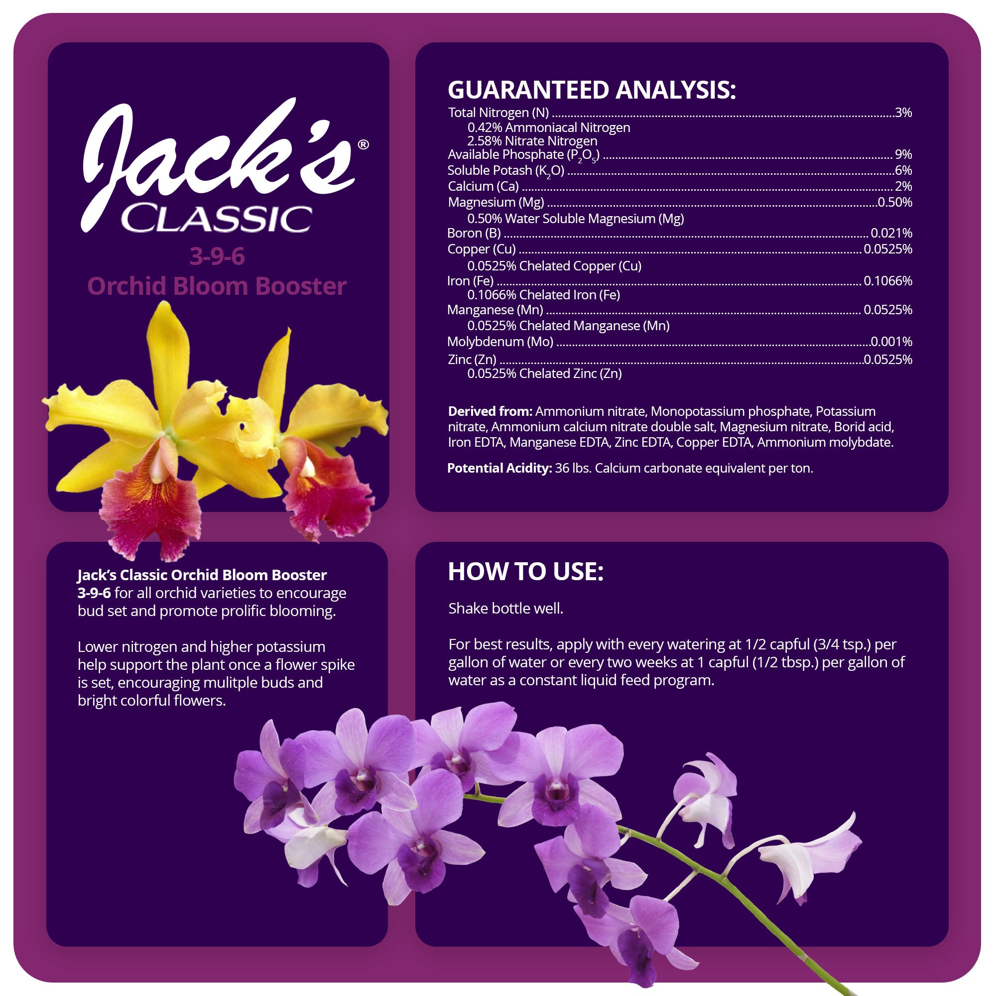 Jack's Classic 3-9-6 Orchid Bloom Booster Liquid Plant Food with Micronutrients, 8 fl. oz.