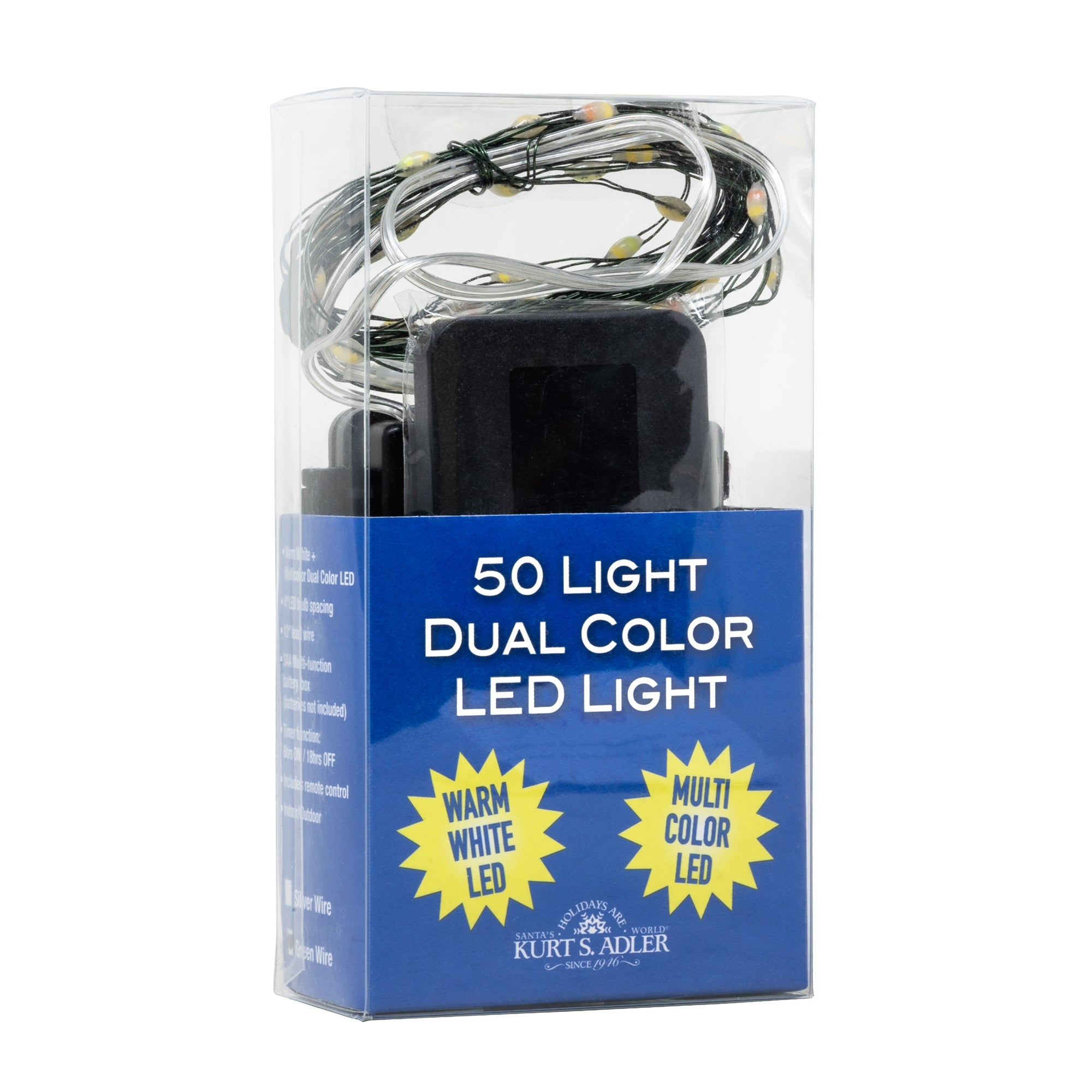 Kurt Adler Battery Operated LED String Lights, White & Multicolor, 16.3'