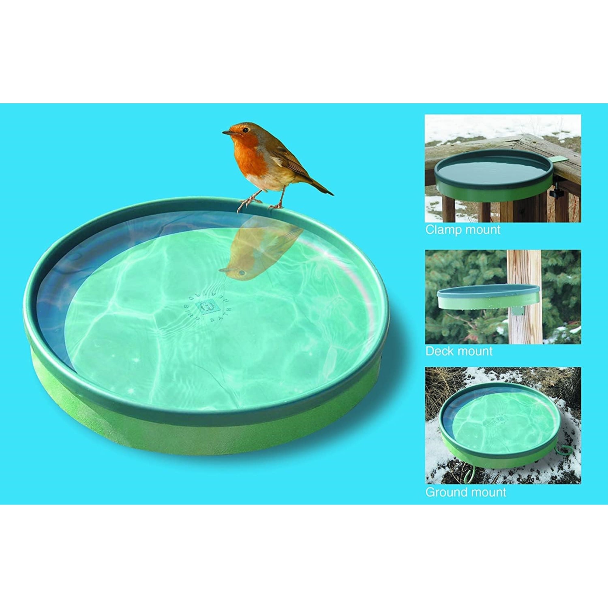 Farm Innovators All Seasons 3 in 1 Outdoor Heated Birdbath with 3 Mounting Options, 75 Watts, Green, 13.5in