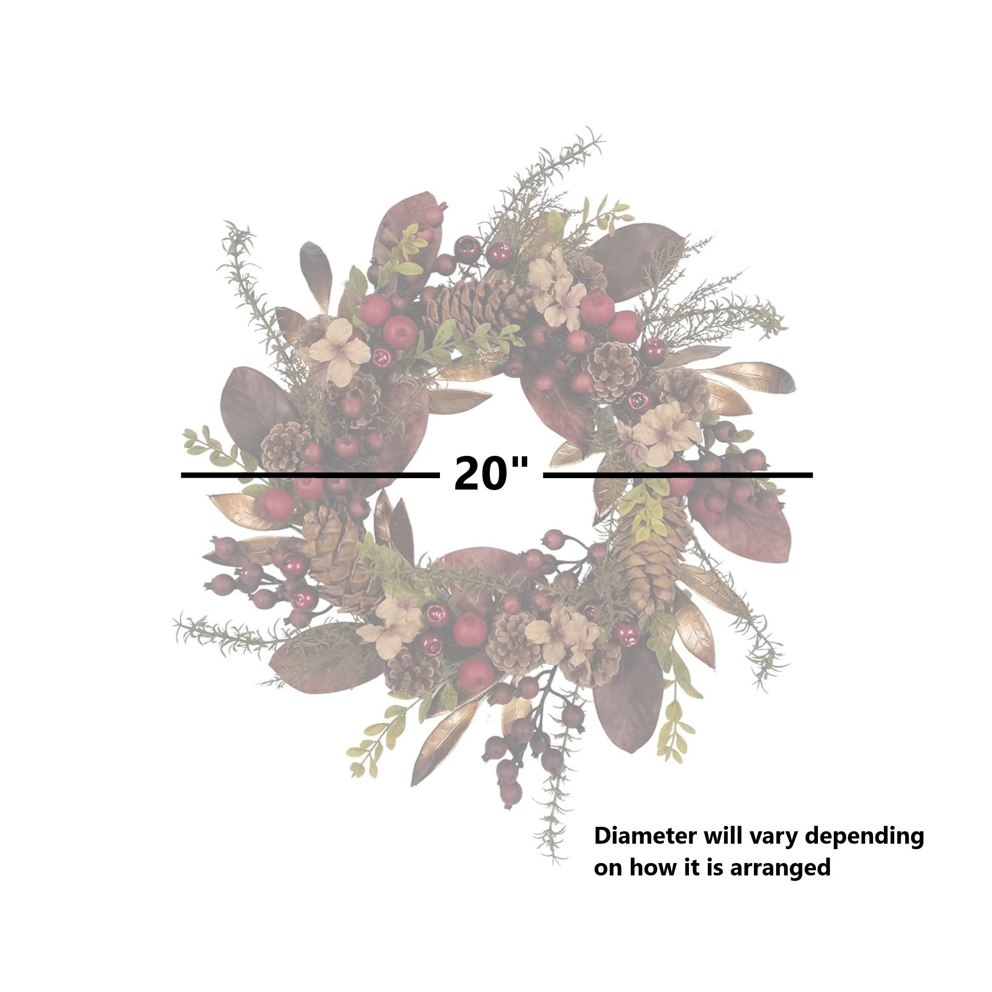 Kurt Adler Artificial Berries and Pinecones Burgundy Rattan Wreath Christmas Decoration, 20in