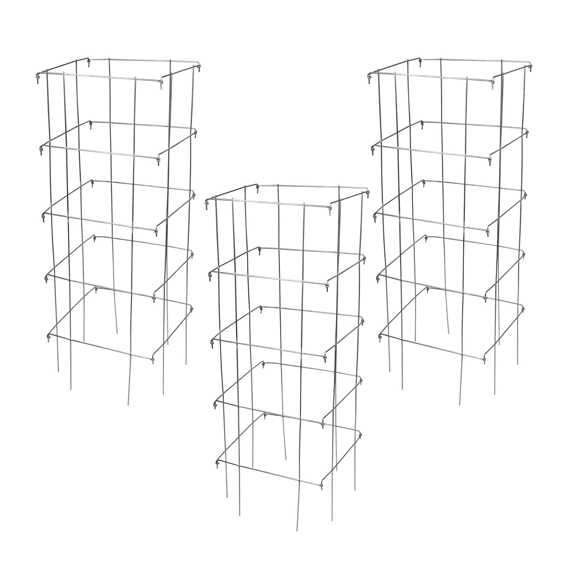 Garden Elements Cassie’s Cages Heavy Duty Square Collapsible Tomato Cages, 40” (Pack of 3)