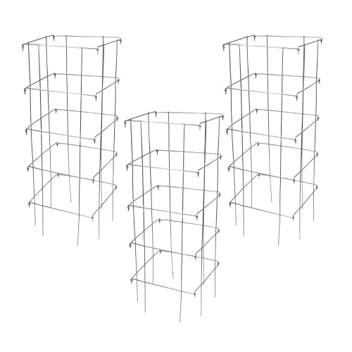 Garden Elements Square 8-Leg Heavy-Duty Collapsible Tomato Cages, 40in H (Pack of 3)