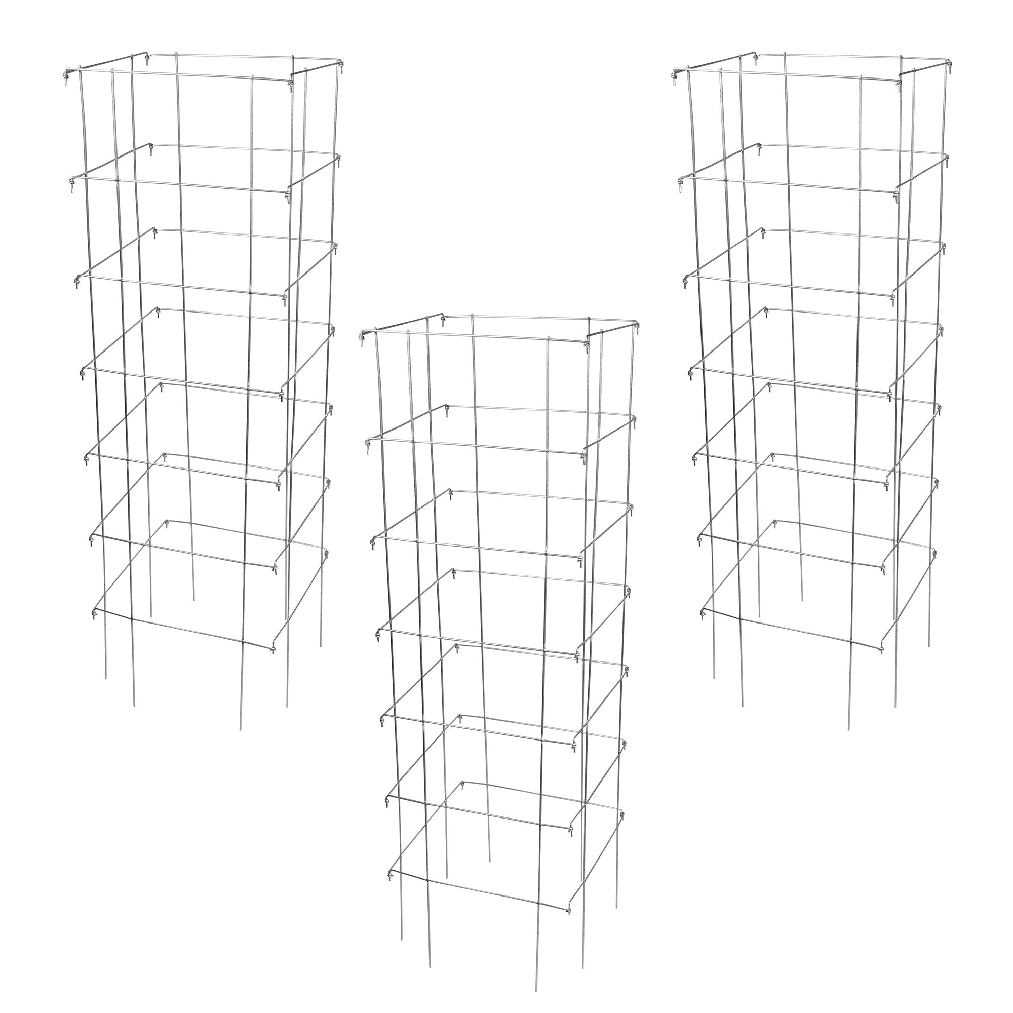 Garden Elements 8-Leg Big Brother Heavy Duty Square Collapsible Tomato Cages, 58” (Pack of 3)