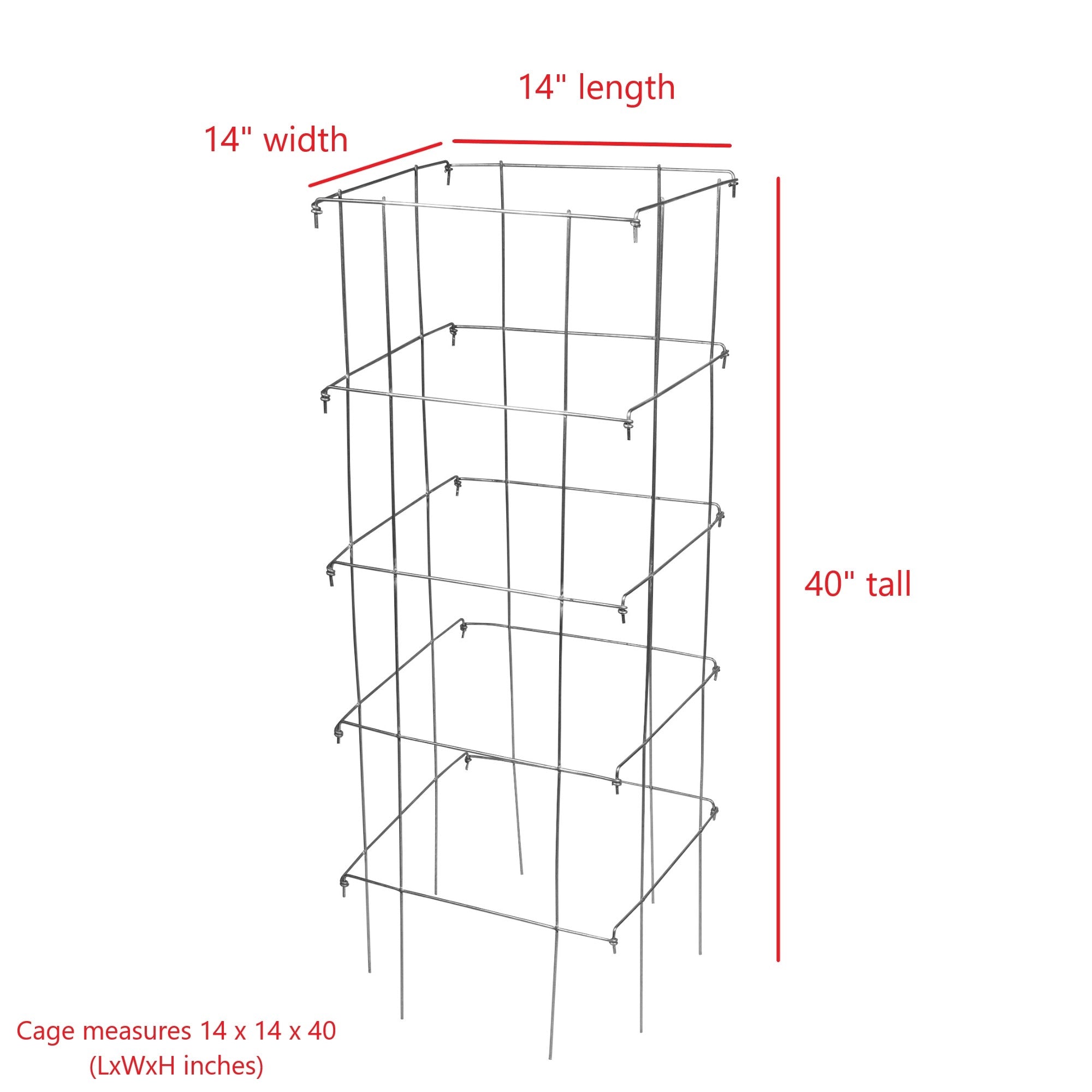 Garden Elements Cassie’s Cages Heavy Duty Square Collapsible Tomato Cages, 40” (Pack of 3)