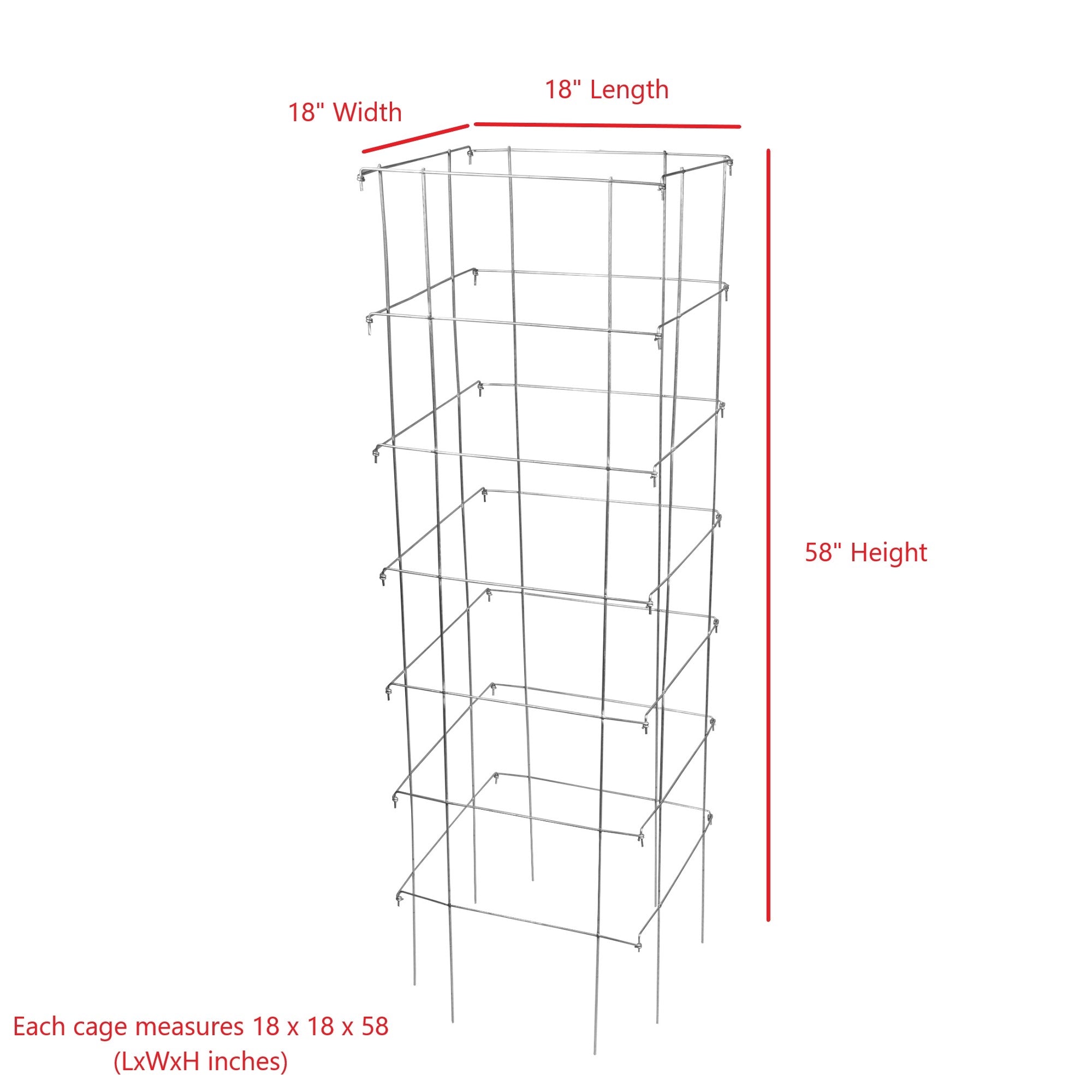 Garden Elements 8-Leg Big Brother Heavy Duty Square Collapsible Tomato Cages, 58” (Pack of 3)
