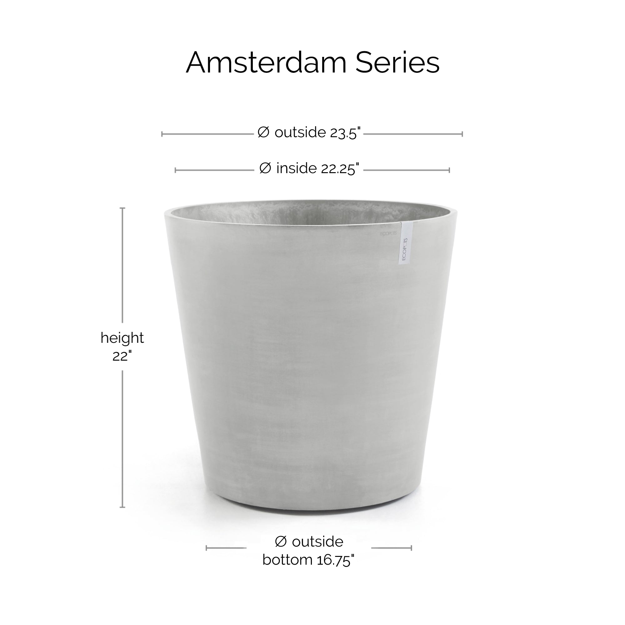 Ecopots Amsterdam Wheels Durable Modern Round Indoor/Outdoor Recycled-Based Composite Flower Pot Planter, 23.5"