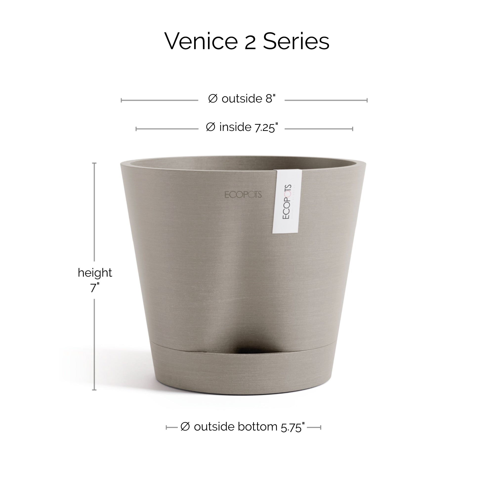 Ecopots Venice 2 Durable Modern Round Indoor/Outdoor Recycled-Based Composite Flower Pot Planter w/ Water Reservoir