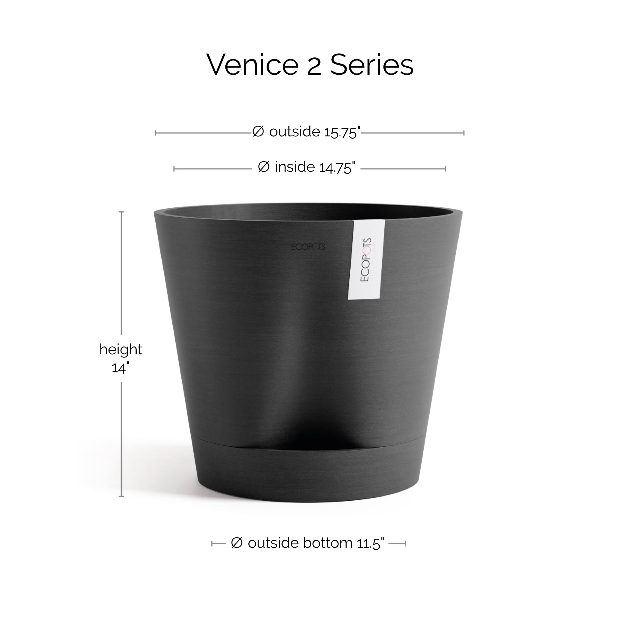 Ecopots Venice 2 Durable Modern Round Indoor/Outdoor Recycled-Based Composite Flower Pot Planter w/ Water Reservoir