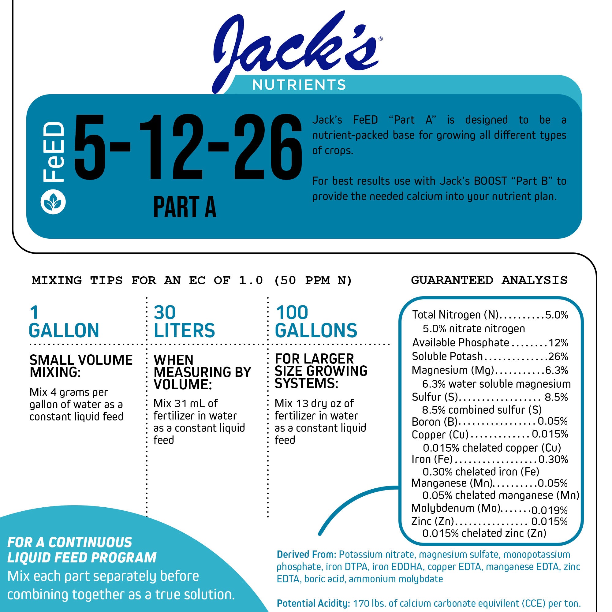 Jacks Hydroponic 5-12-26 Professional Fertilizer Part A