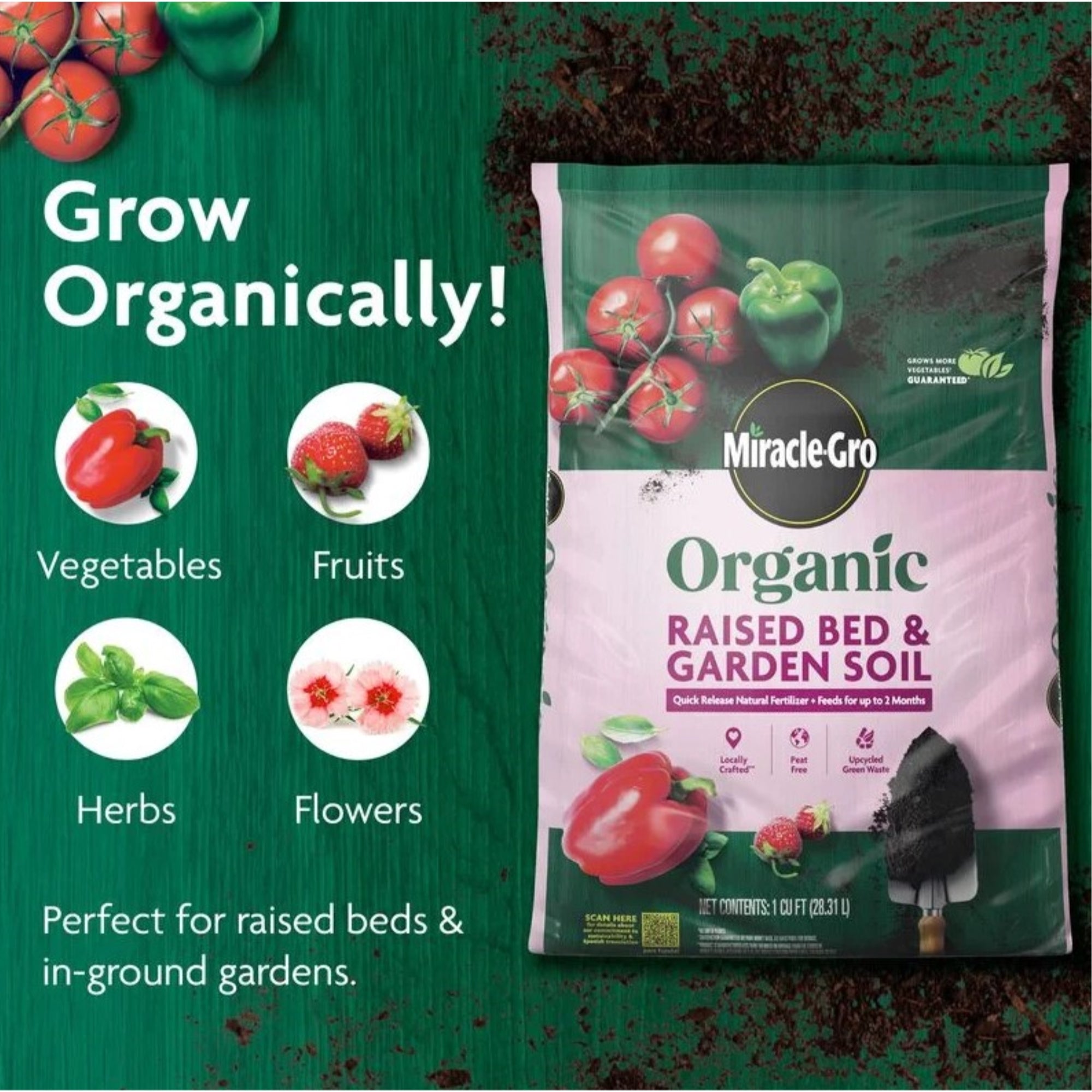 Miracle-Gro Organic Raised Bed & Garden Soil, 1.5 Cubic Feet