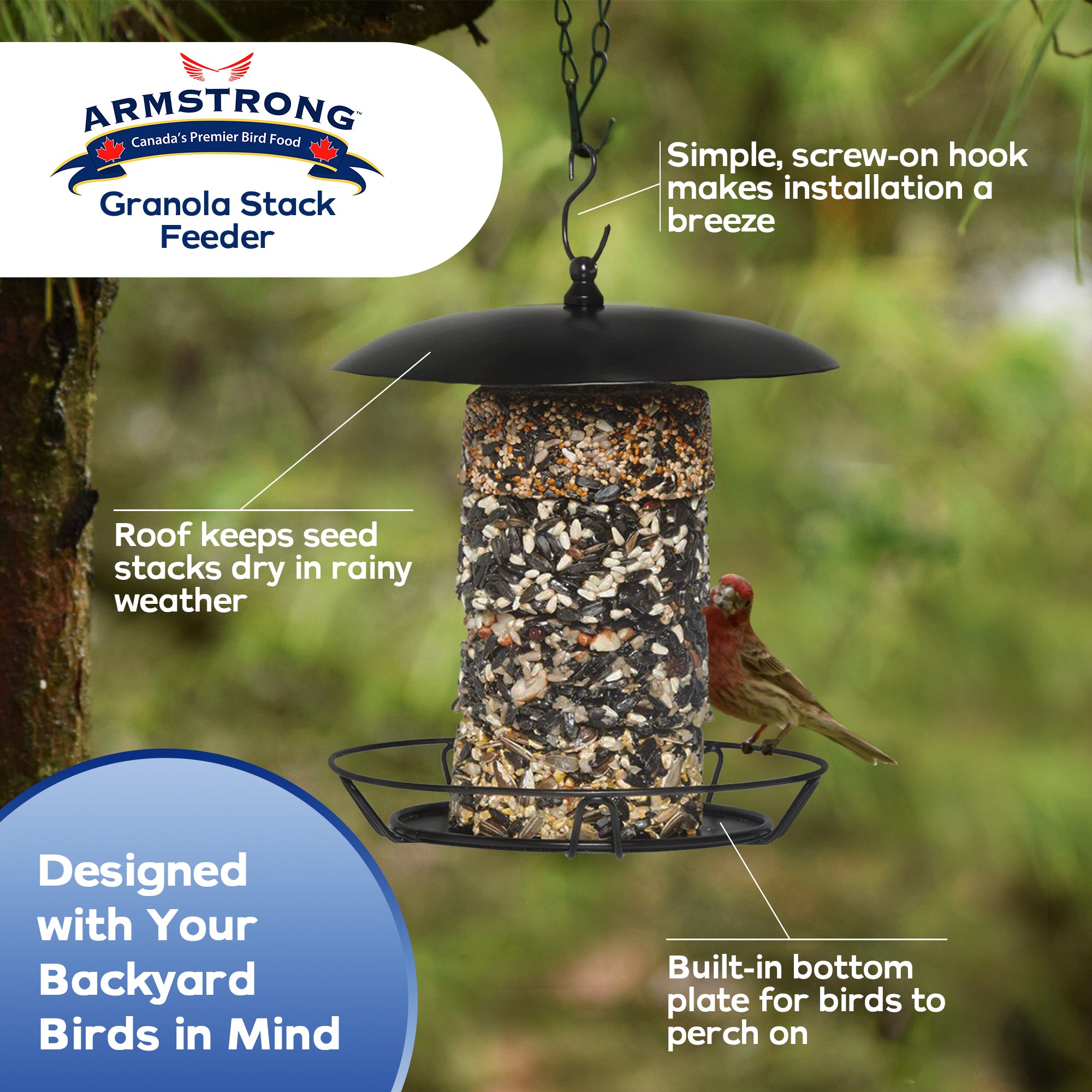 Armstrong Wild Bird Food Royal Jubilee Granola Stack Feeder, Black, 12in