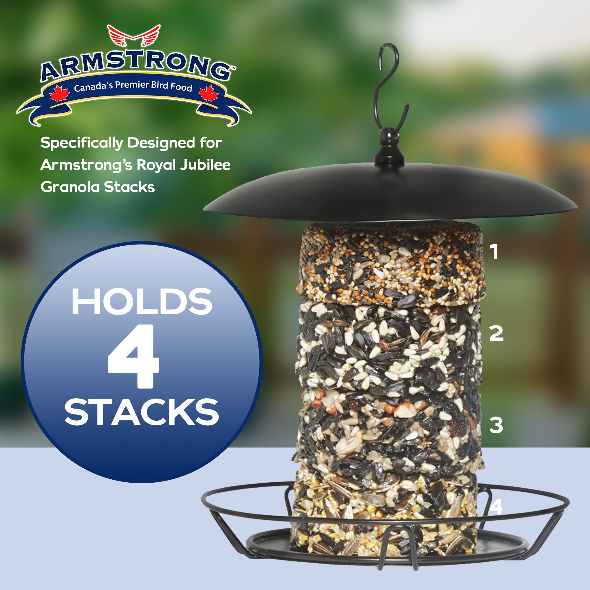 Armstrong Wild Bird Food Royal Jubilee Granola Stack Feeder, Black, 12in