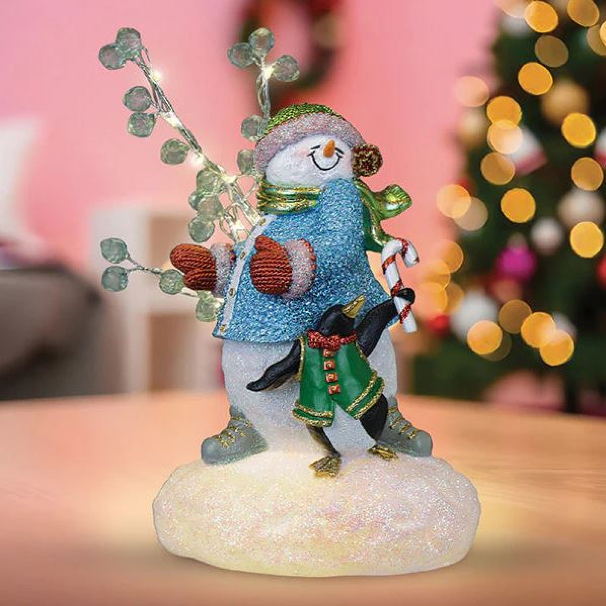 Old World Christmas Resin Lighted Holiday Figurine, Snowgal & Penguin, 8.75in