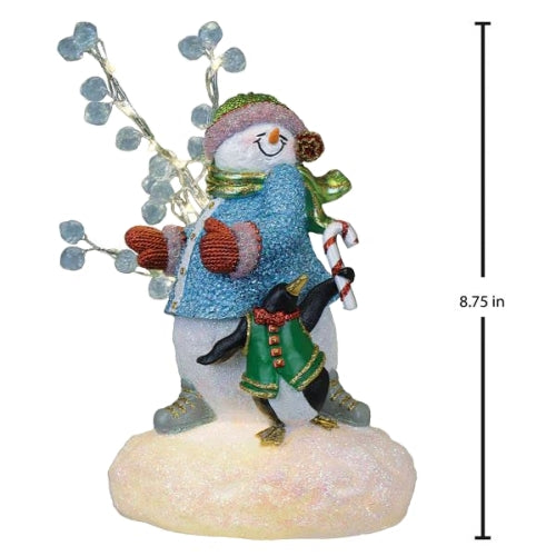 Old World Christmas Lighted Resin Holiday Tabletop Figurine with Timer, Snowgal & Penguin, 8.75"