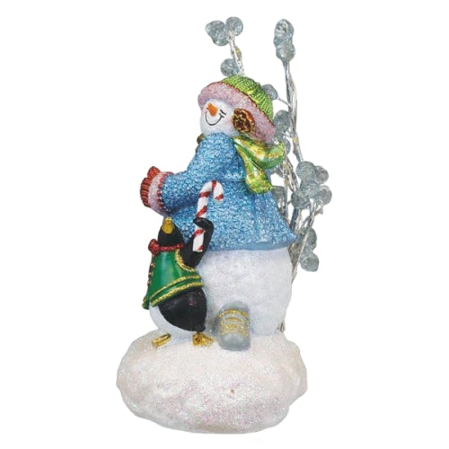 Old World Christmas Lighted Resin Holiday Tabletop Figurine with Timer, Snowgal & Penguin, 8.75"