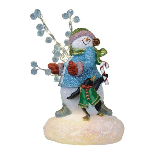 Old World Christmas Lighted Resin Holiday Tabletop Figurine with Timer, Snowgal & Penguin, 8.75"