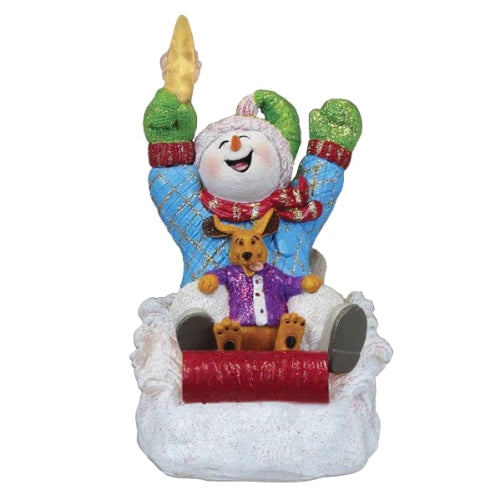 Old World Christmas Lighted Resin Holiday Tabletop Figurine with Timer, Snow Boy, 5.5"