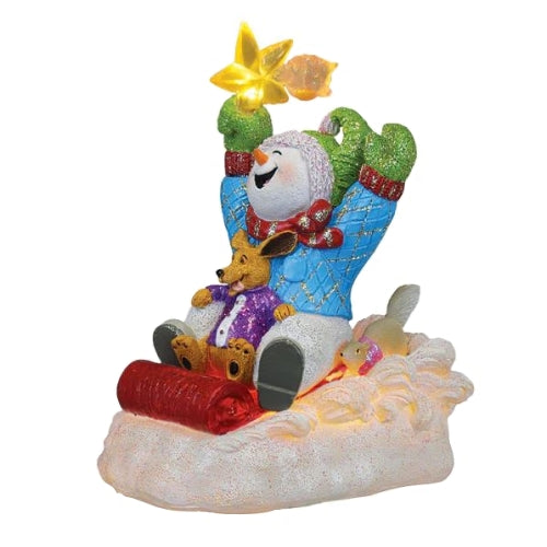 Old World Christmas Lighted Resin Holiday Tabletop Figurine with Timer, Snow Boy, 5.5"