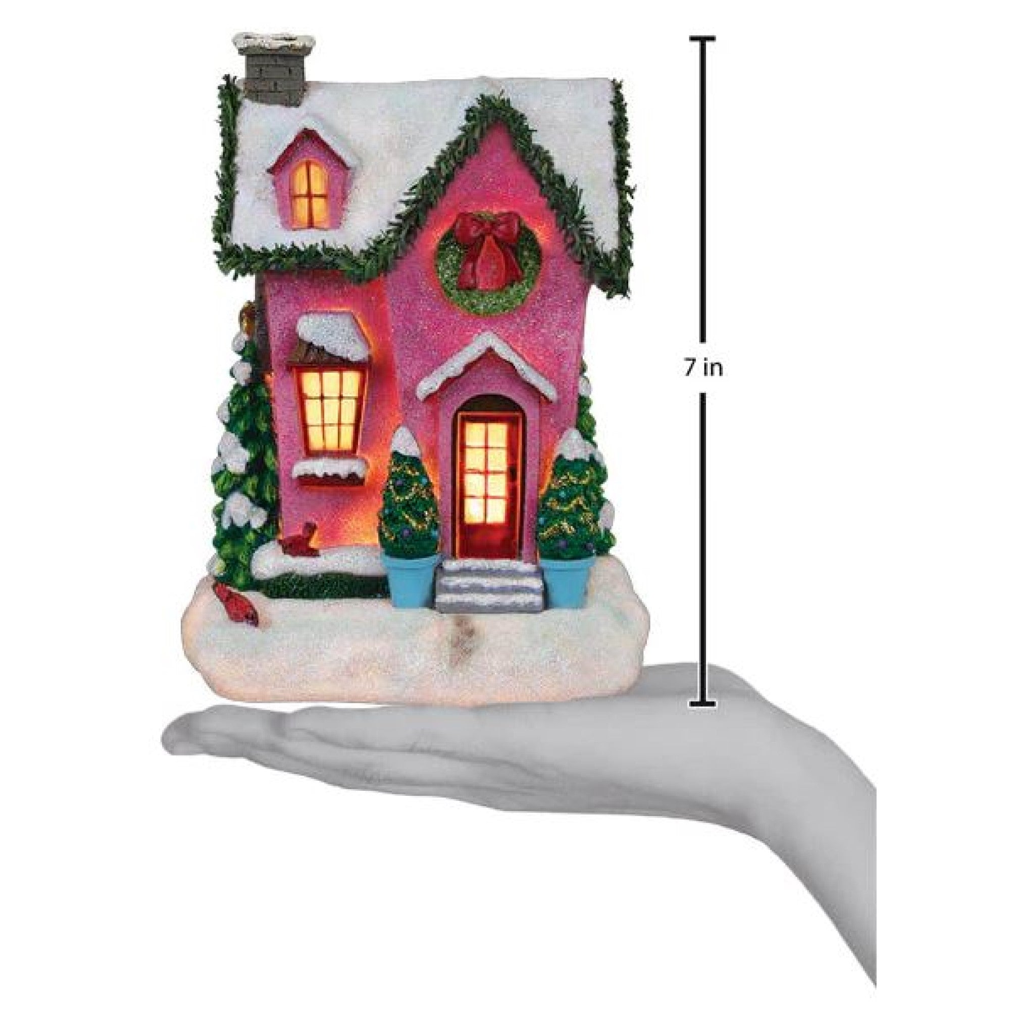 Old World Christmas Lighted Resin Holiday Tabletop Figurine with Timer, Holiday House, 7"