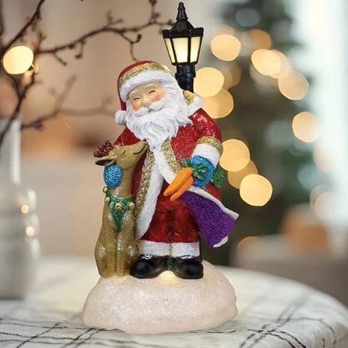 Old World Christmas Lighted Resin Holiday Tabletop Figurine with Timer, Endeering Santa, 8"