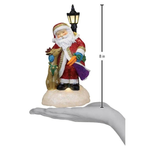 Old World Christmas Lighted Resin Holiday Tabletop Figurine with Timer, Endeering Santa, 8"