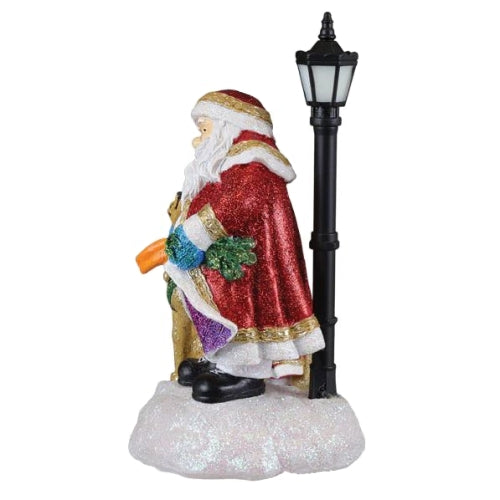 Old World Christmas Lighted Resin Holiday Tabletop Figurine with Timer, Endeering Santa, 8"