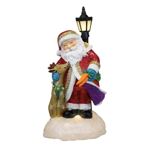 Old World Christmas Lighted Resin Holiday Tabletop Figurine with Timer, Endeering Santa, 8"