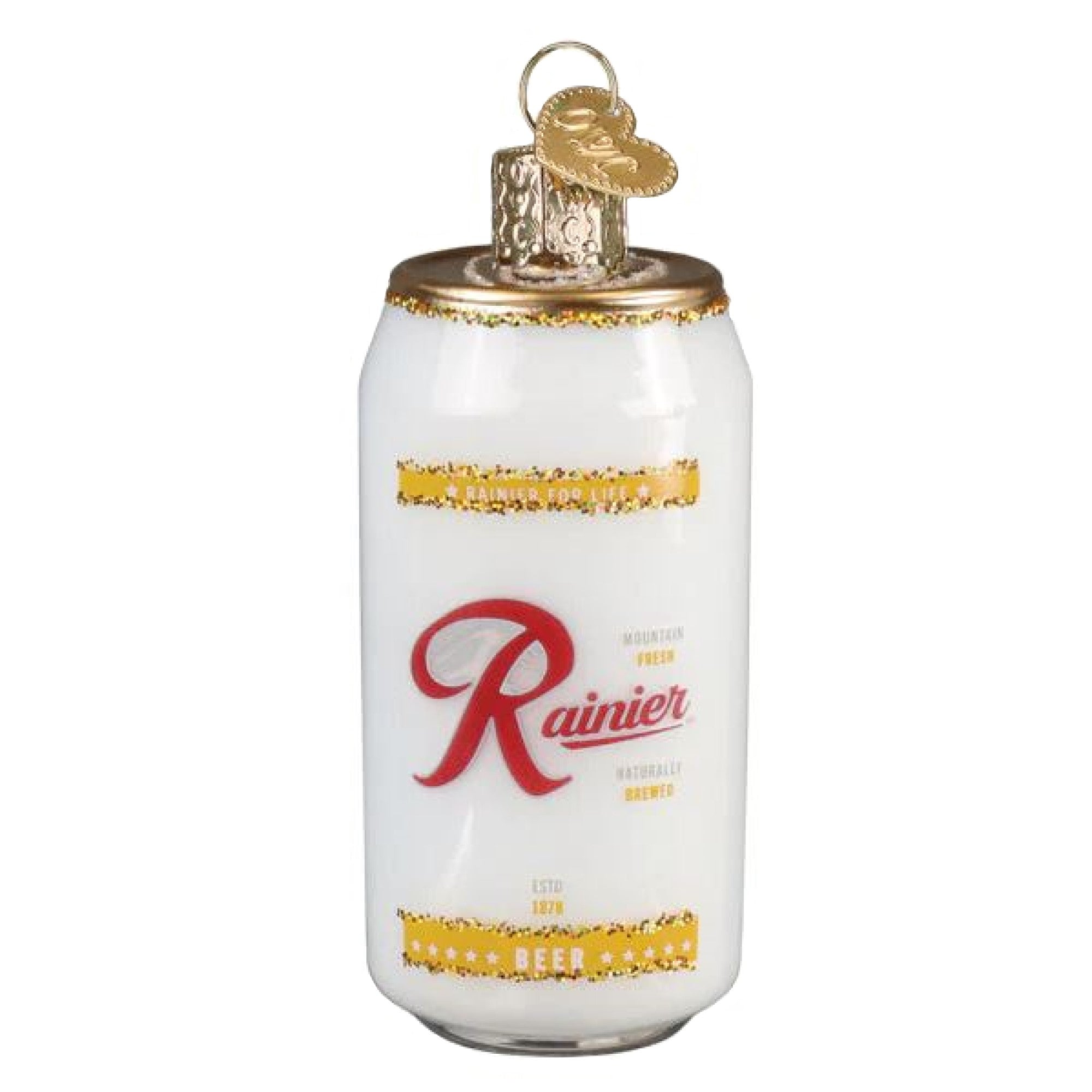 Old World Christmas Blown Glass Ornament for Christmas Tree, Rainier Beer Can