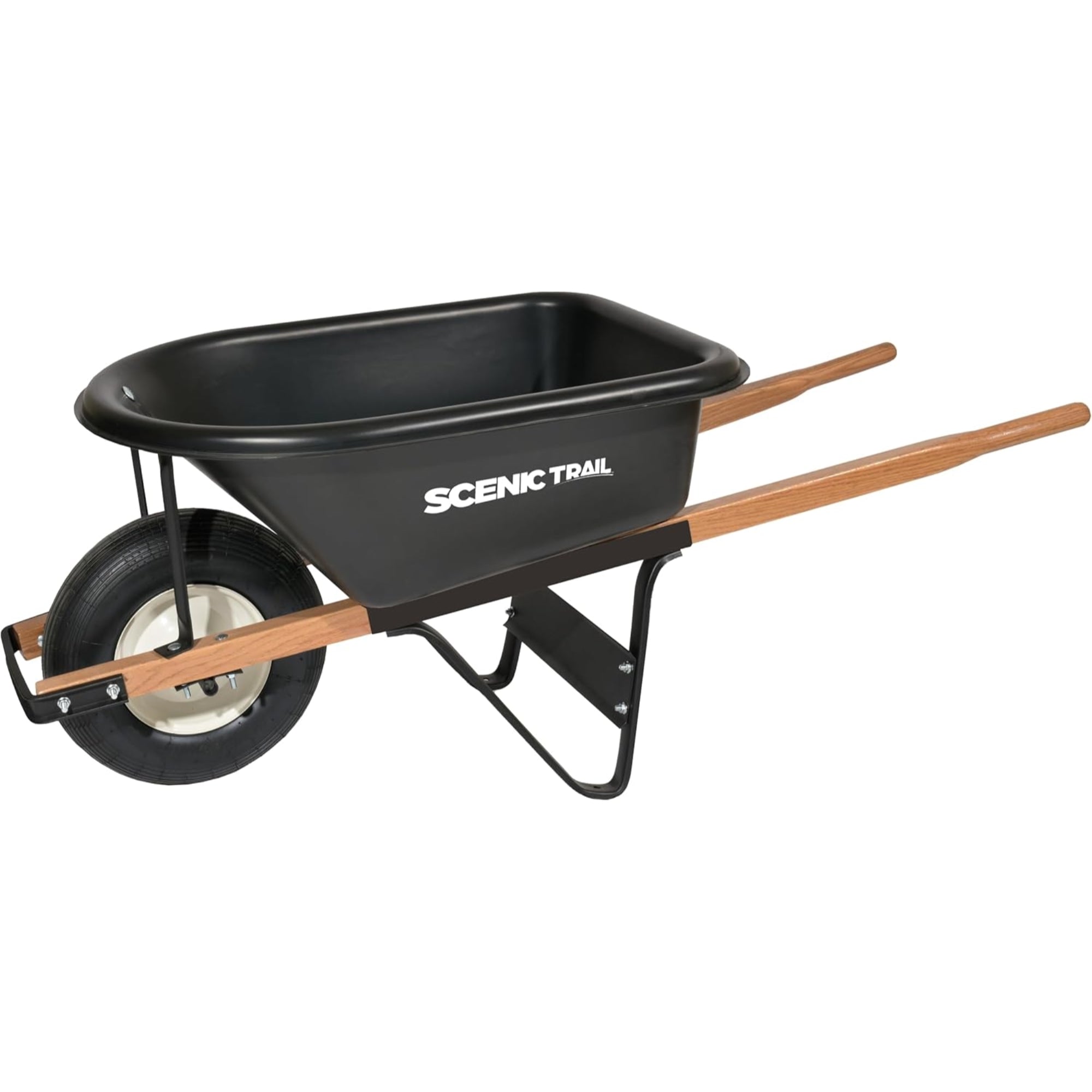 Scenic Trail Single Wheel Wheelbarrow, 5 Cubic Feet Capacity, Black