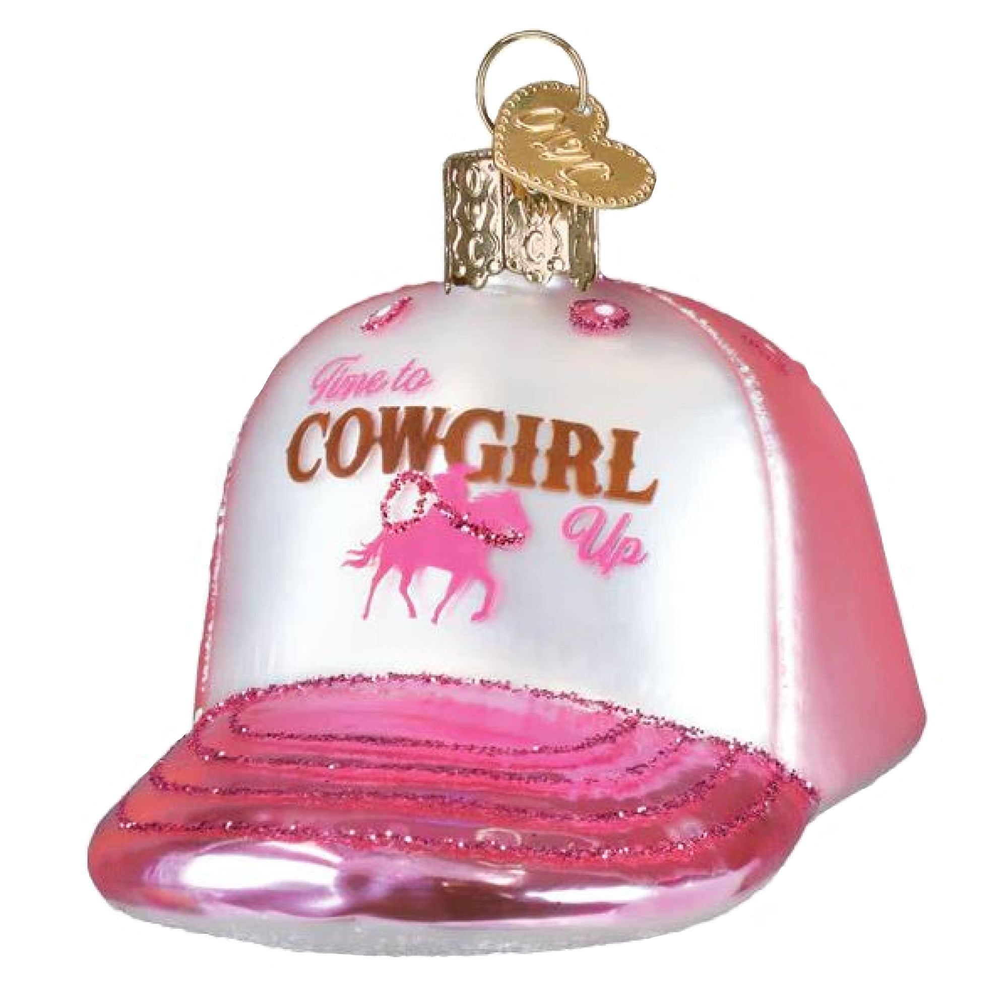 Old World Christmas Blown Glass Ornament for Christmas Tree, Cowgirl Trucker Cap