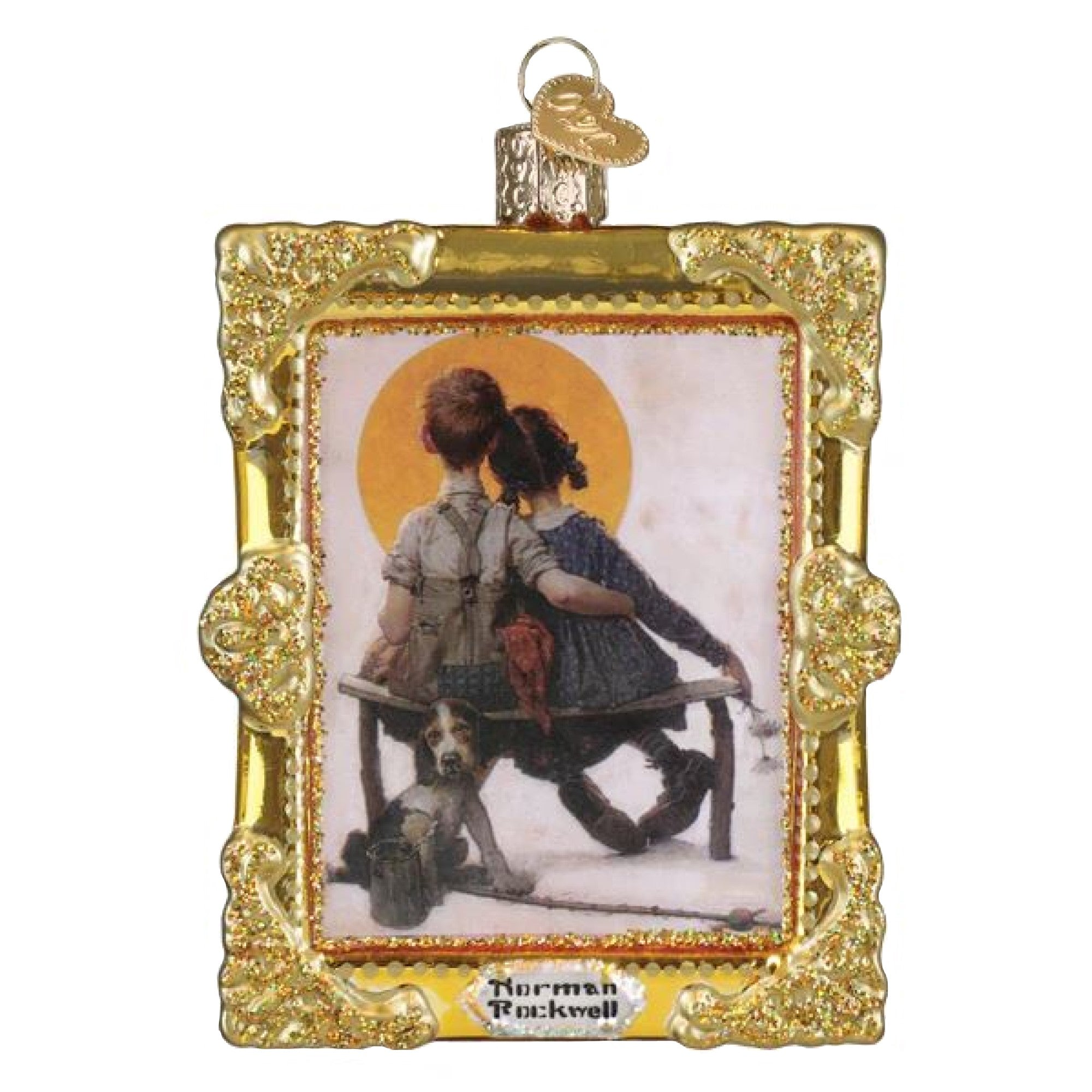 Old World Christmas Blown Glass Ornament for Christmas Tree, Norman Rockwell Boy & Girl