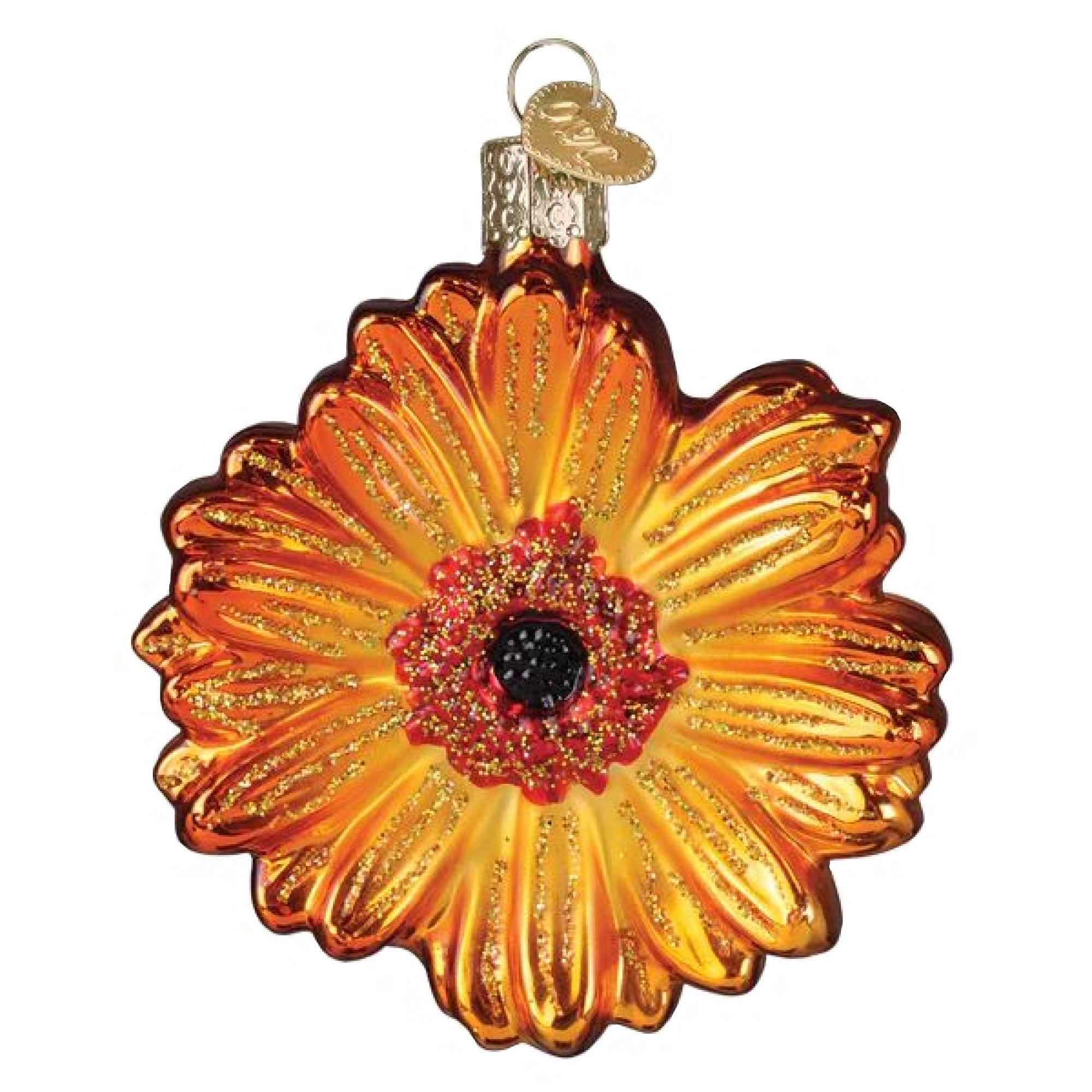 Old World Christmas Blown Glass Ornament for Christmas Tree, Sunset Gerbera Daisy