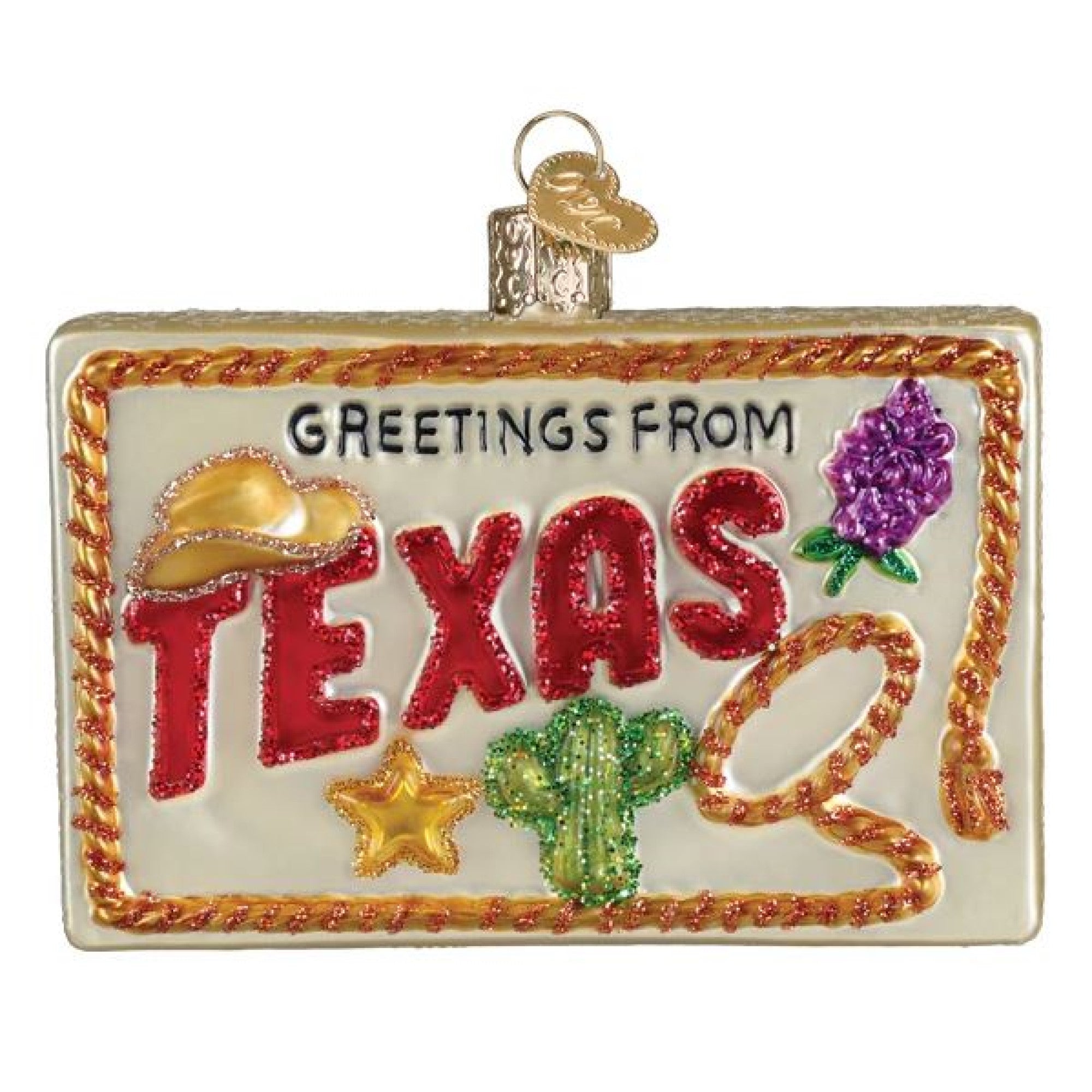 Old World Christmas Blown Glass Ornament for Christmas Tree, Texas Postcard