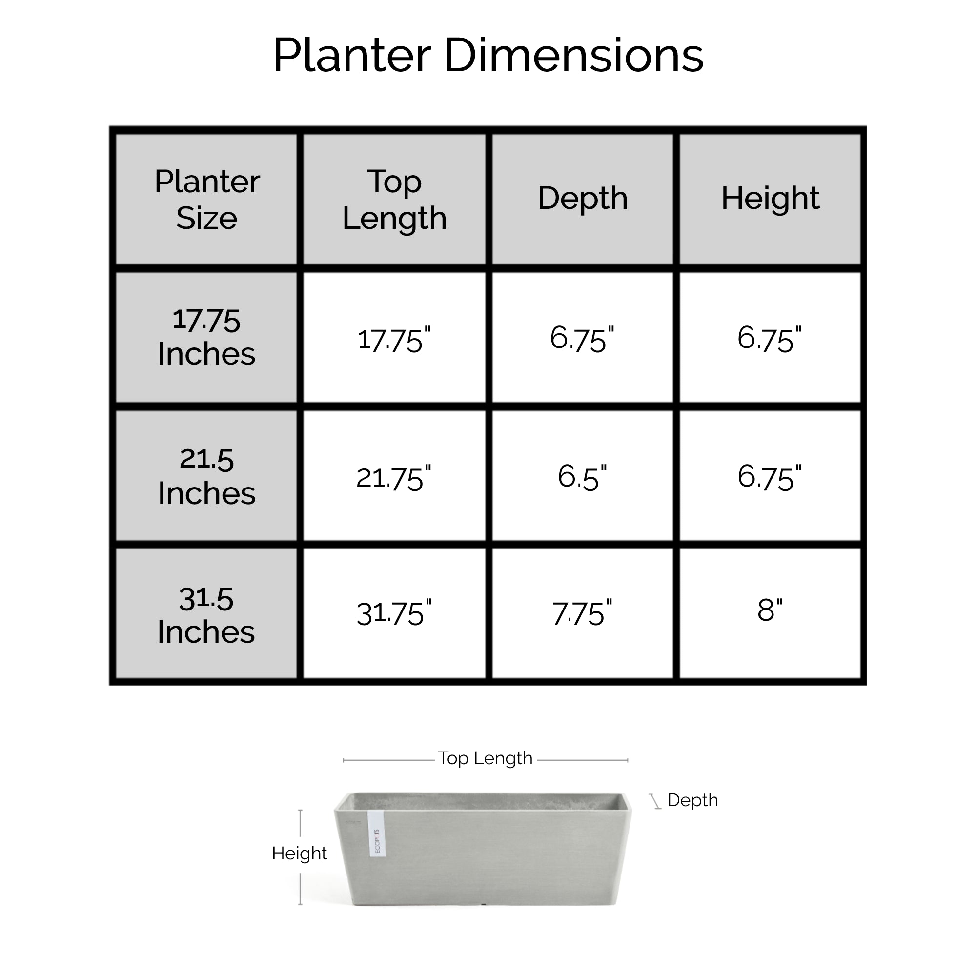 Ecopots Bruges Durable Modern Rectangular Indoor/Outdoor Recycled-Based Composite Flower Pot Planter