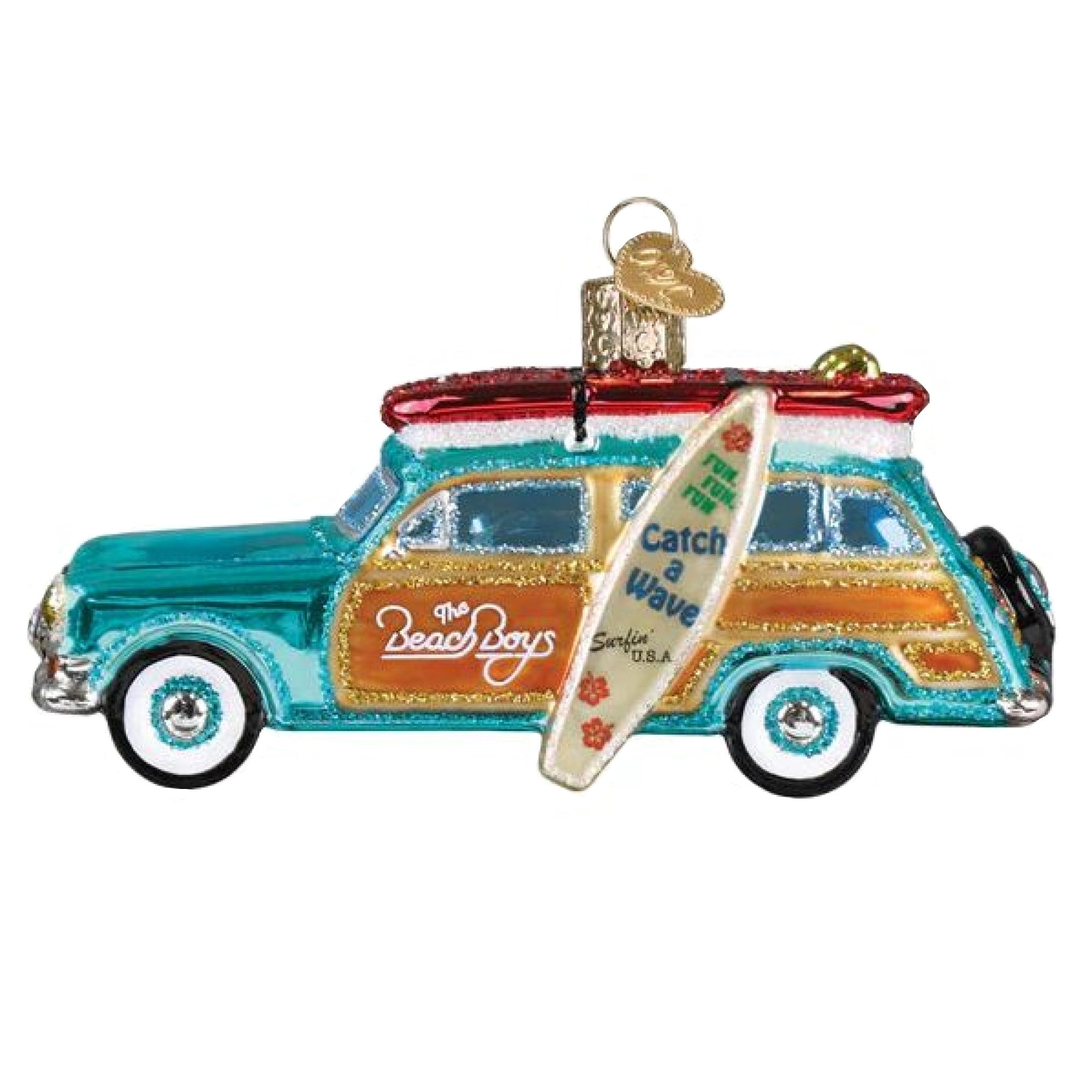 Old World Christmas Blown Glass Ornament for Christmas Tree, The Beach Boys Surfin' Woody