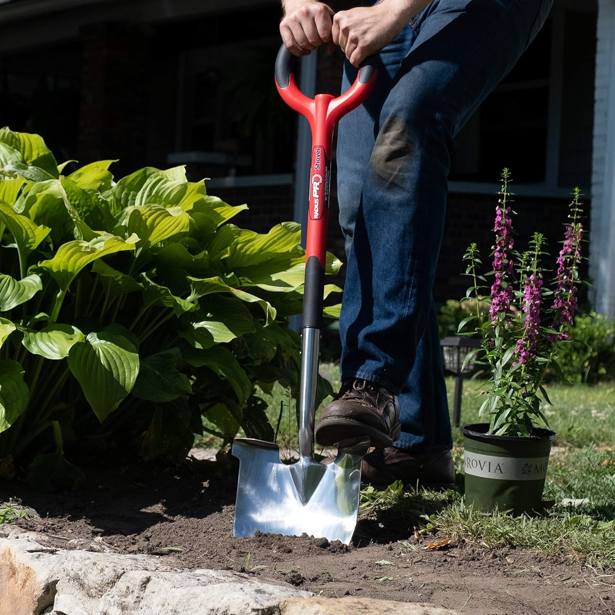 Radius Garden PRO Garden Stainless Steel Shovel, Red
