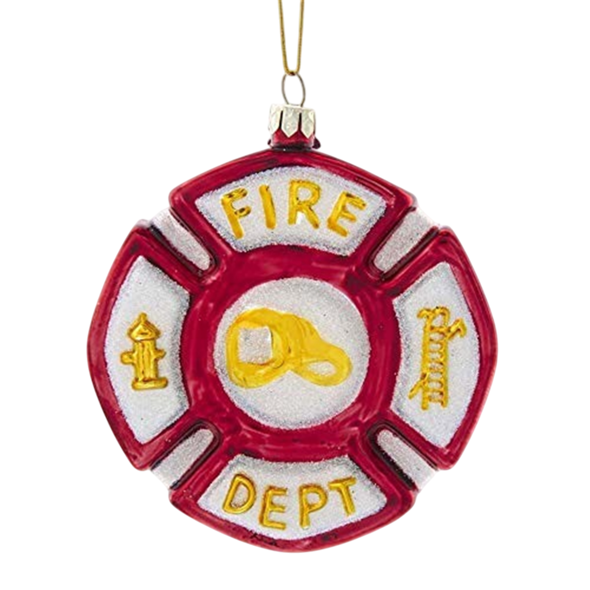 Kurt Adler Noble Gems Glass Ornament for Christmas Tree, Fire Department Shield