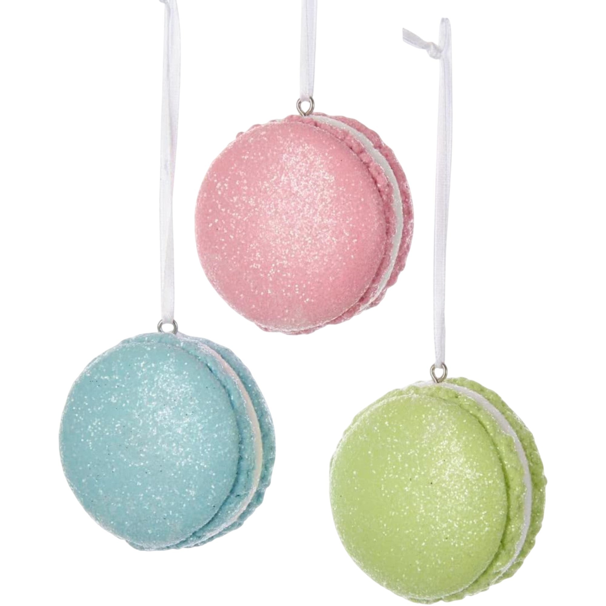 Kurt Adler Pastel Glittered Macaroon Christmas Ornament, Assorted Colors (Pack of 3)