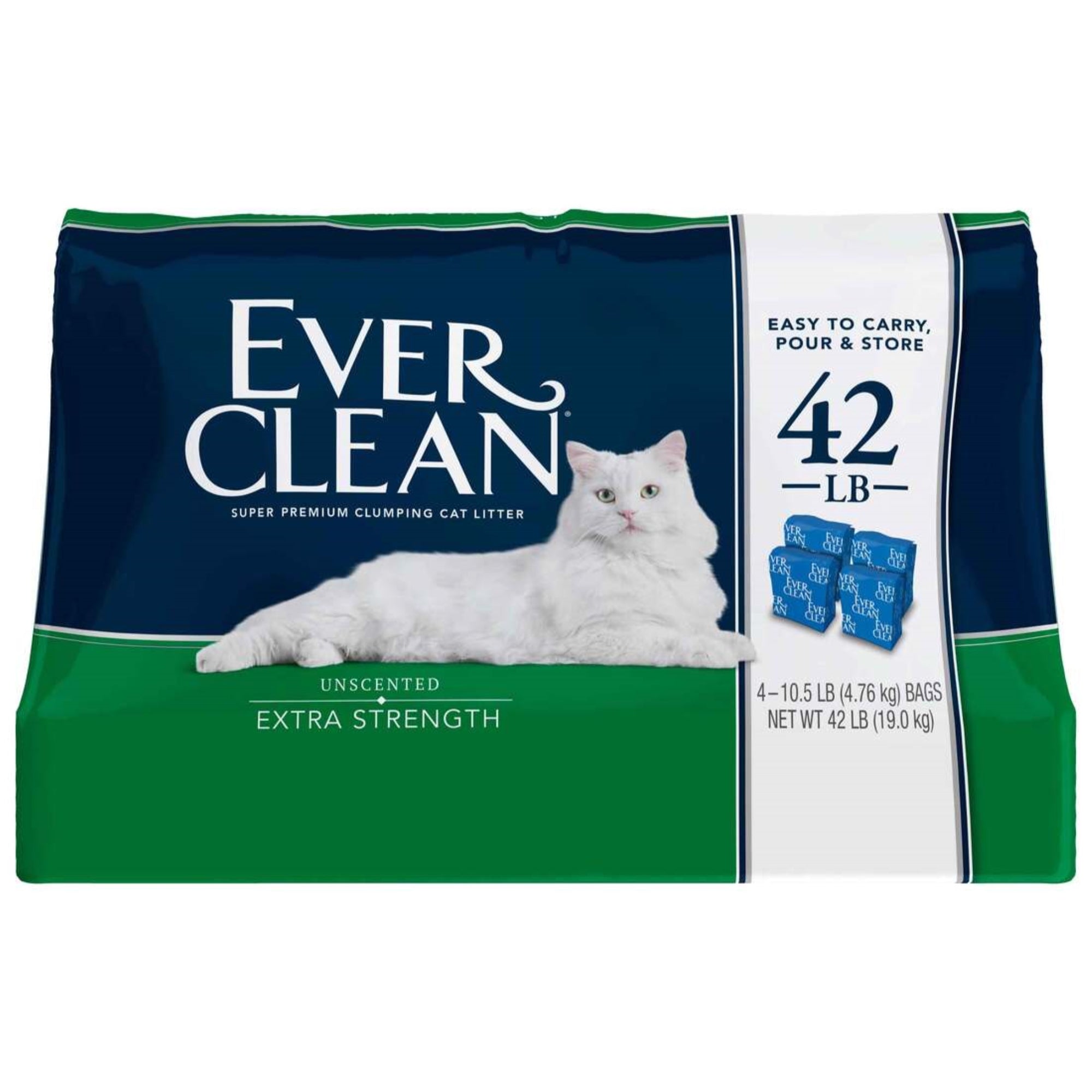 Ever Clean Super Premium Clumping Cat Litter, Extra Strength, Unscented, 10.5lb (Pack of 4)