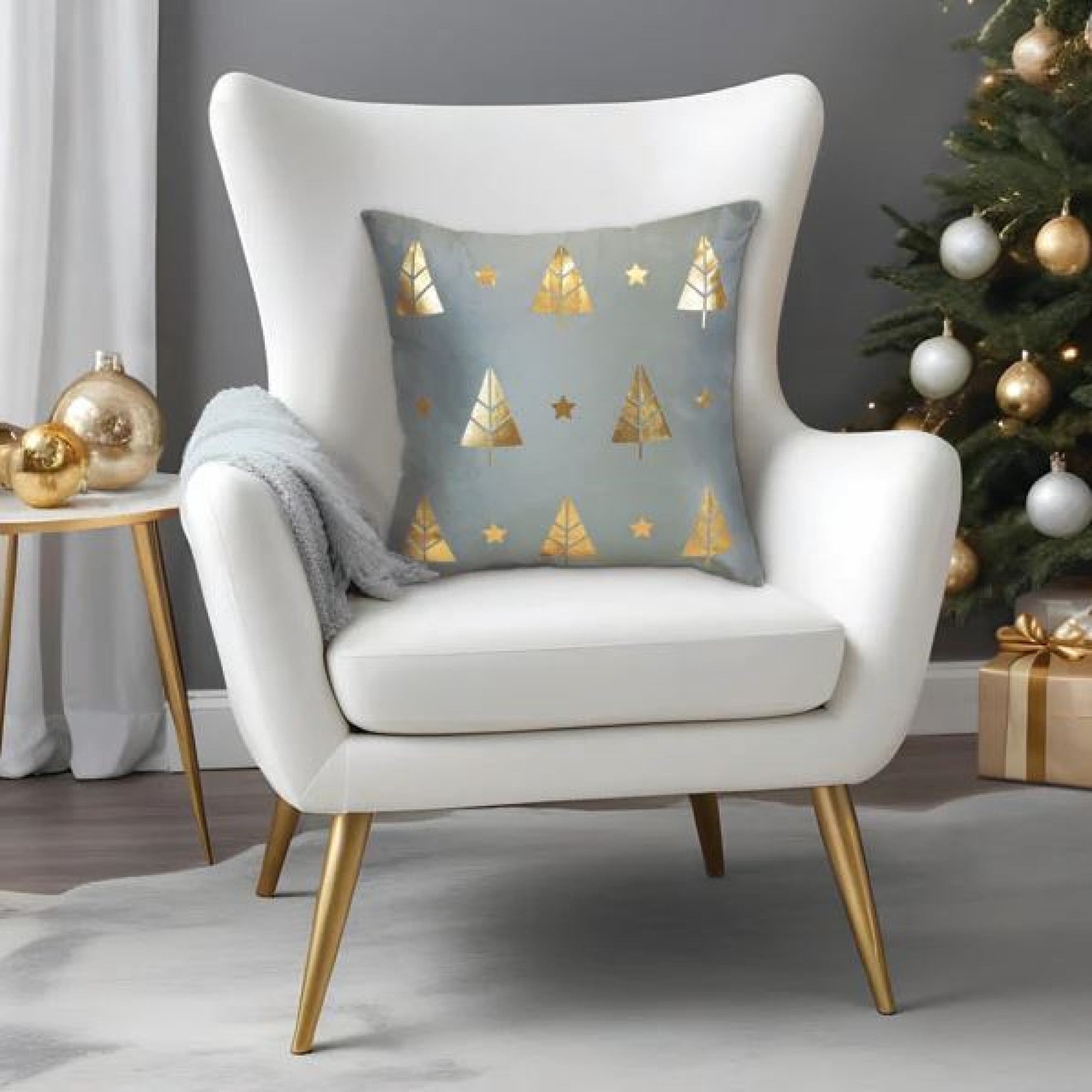 Old World Christmas Square Decorative Holiday Pillow, Gold Tree Motif, 18in
