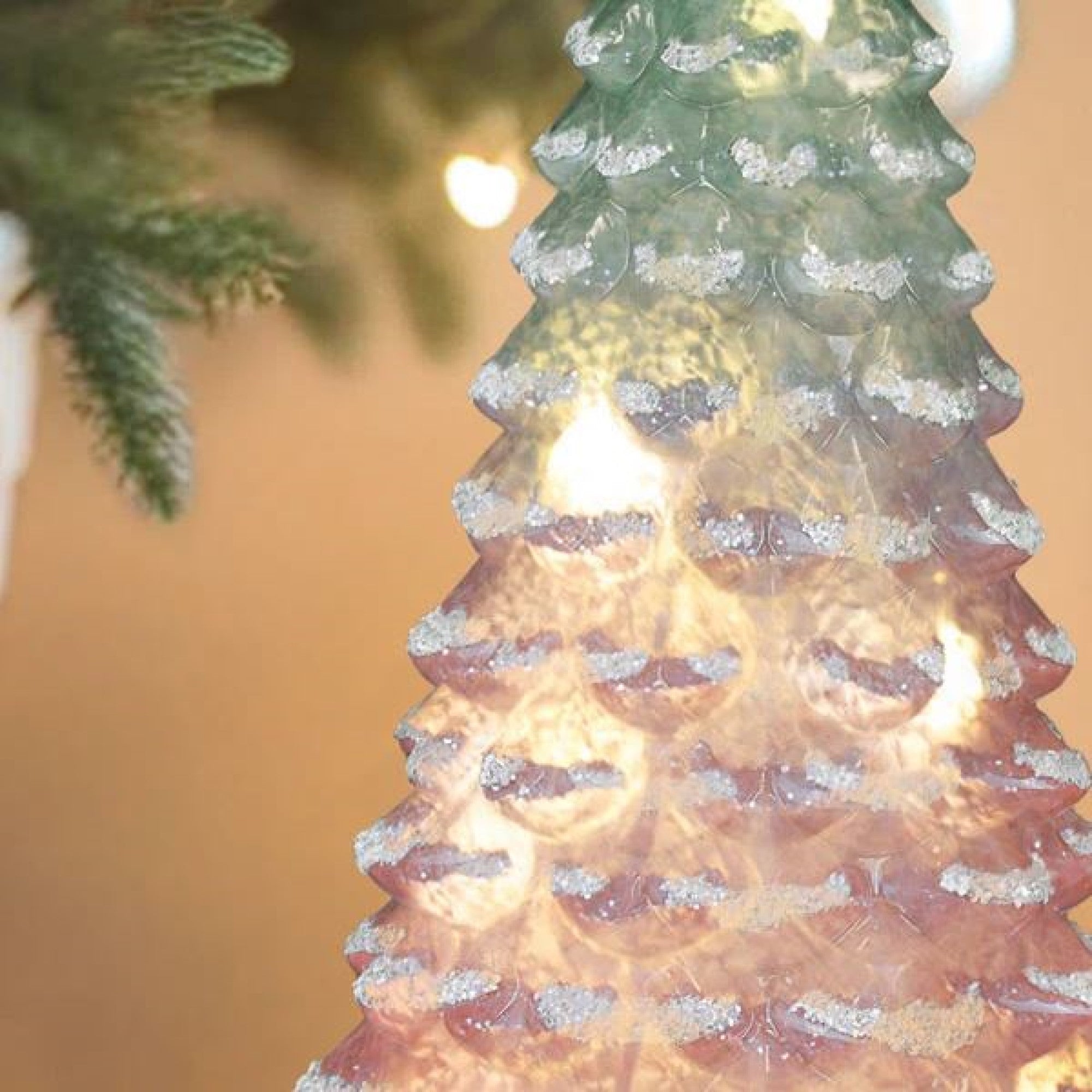 Old World Christmas Battery-Operated Lit Frosted Glass Tree, Pink and Blue, 14"