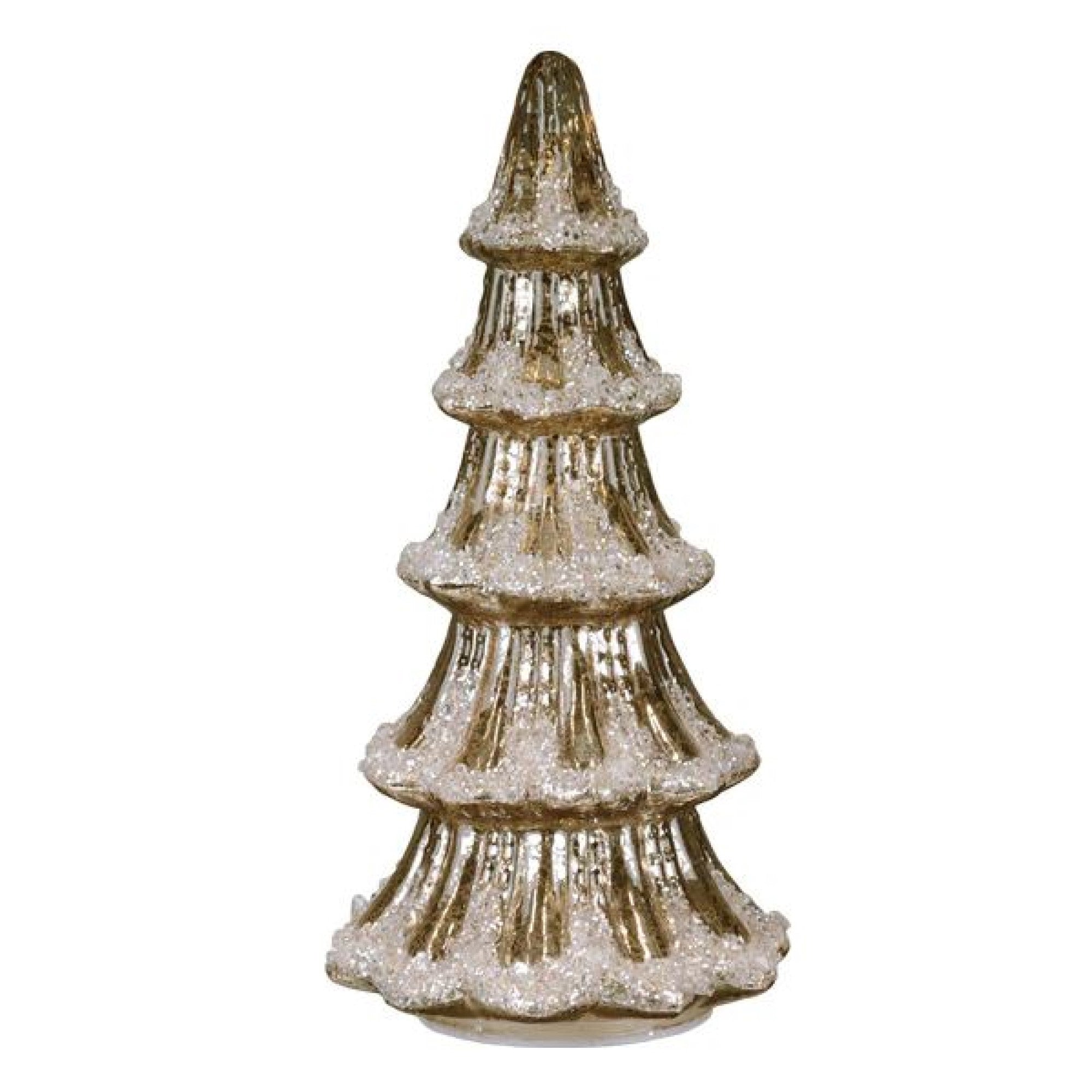 Old World Christmas Glass Battery-Operated Frosted Christmas Tree, Gold, 12in